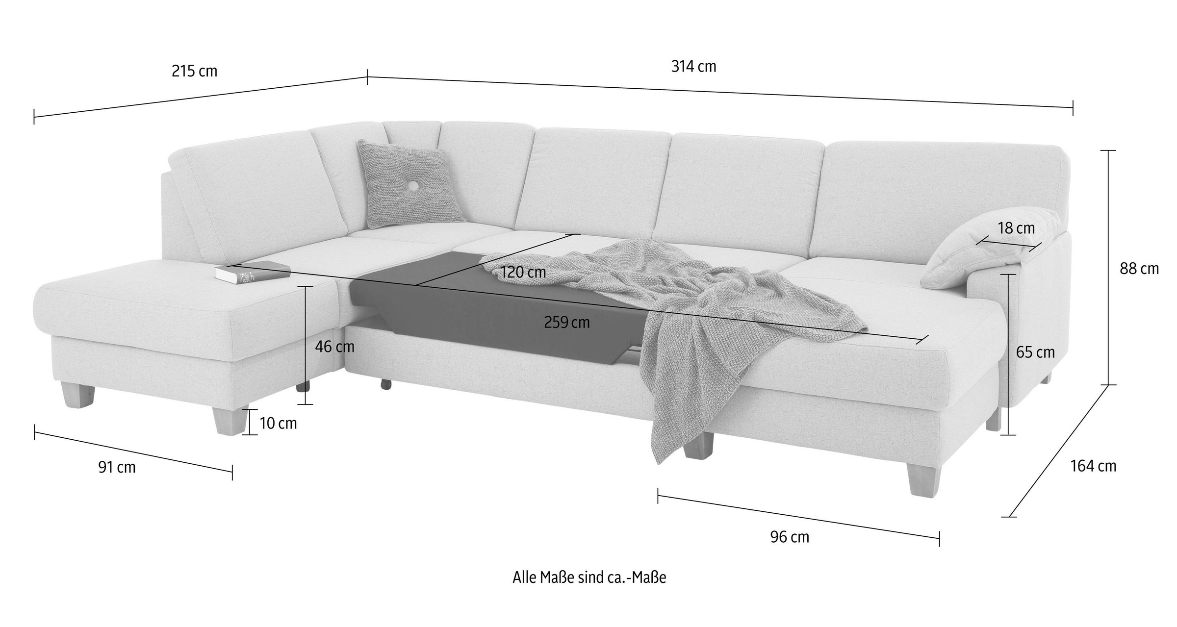 Home affaire Wohnlandschaft »Belfort U-Form«, mit Federkern, wahlweise mit Bettfunktion und Stauraum