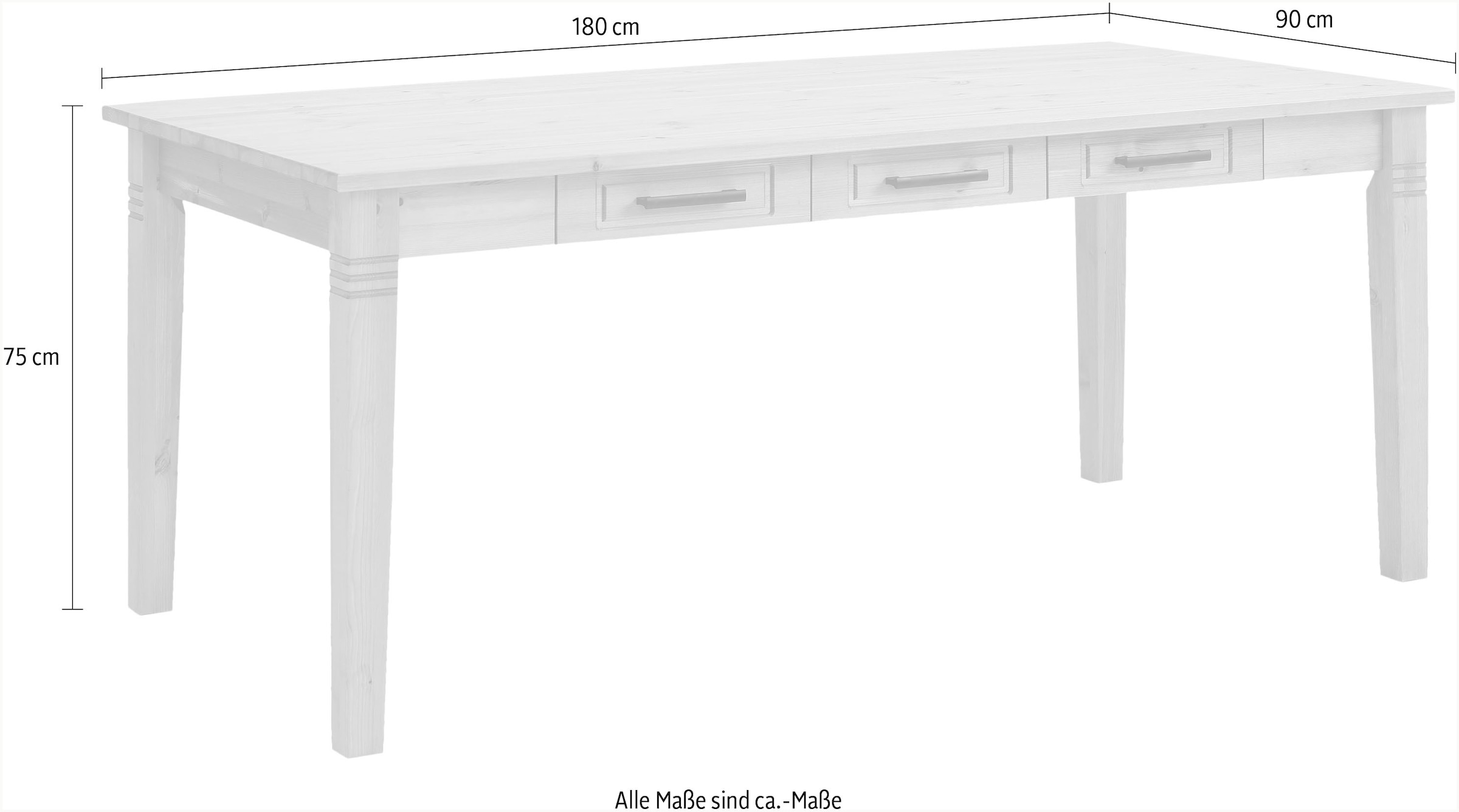 Home affaire Esstisch »Anabel«, aus massiver Kiefer, 6 Schubladen unter der Tischplatte, Breite 180 cm