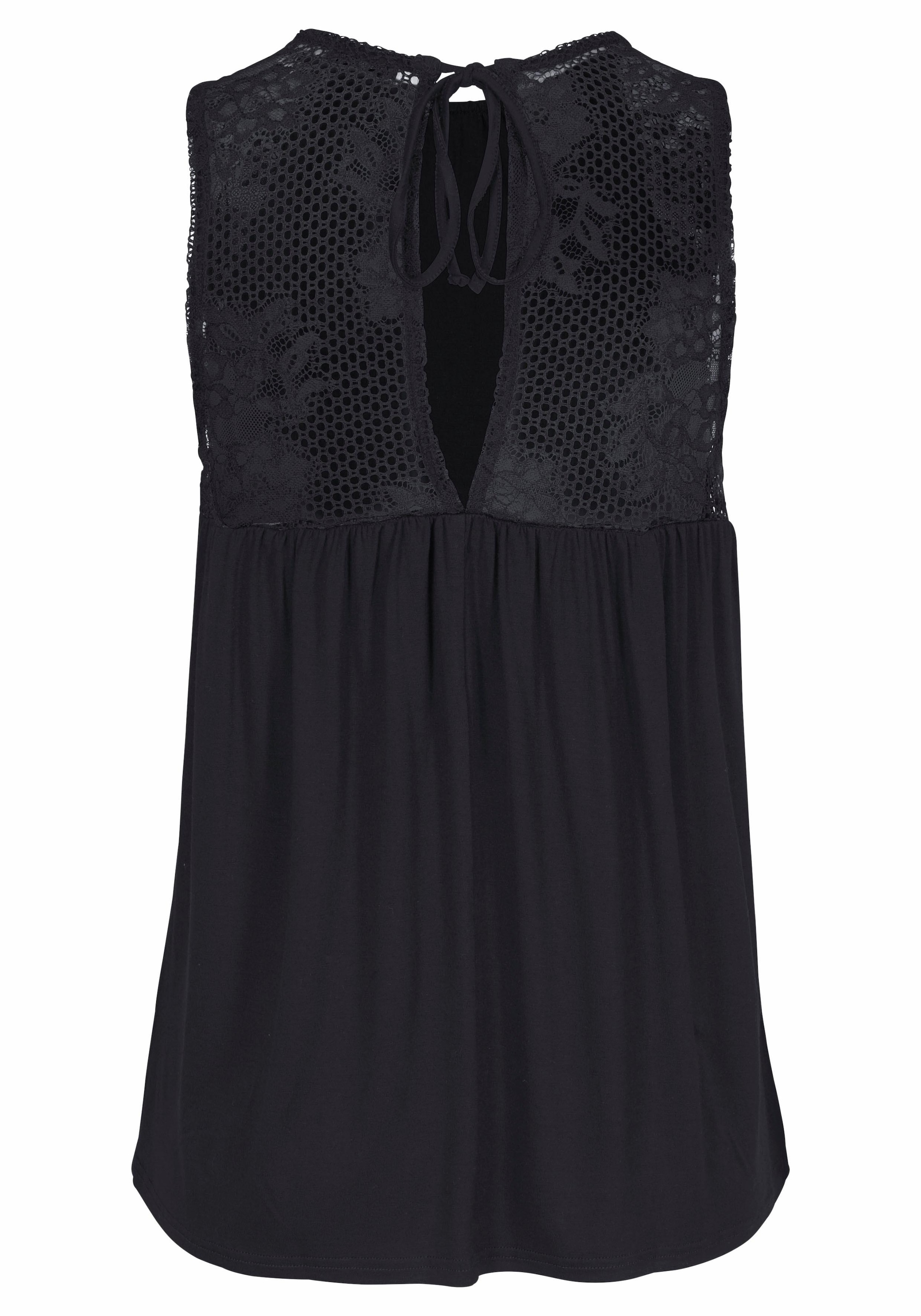 LASCANA Strandtop mit Spitzeneinsätzen, Damentop mit Bindeband, Spitzentop