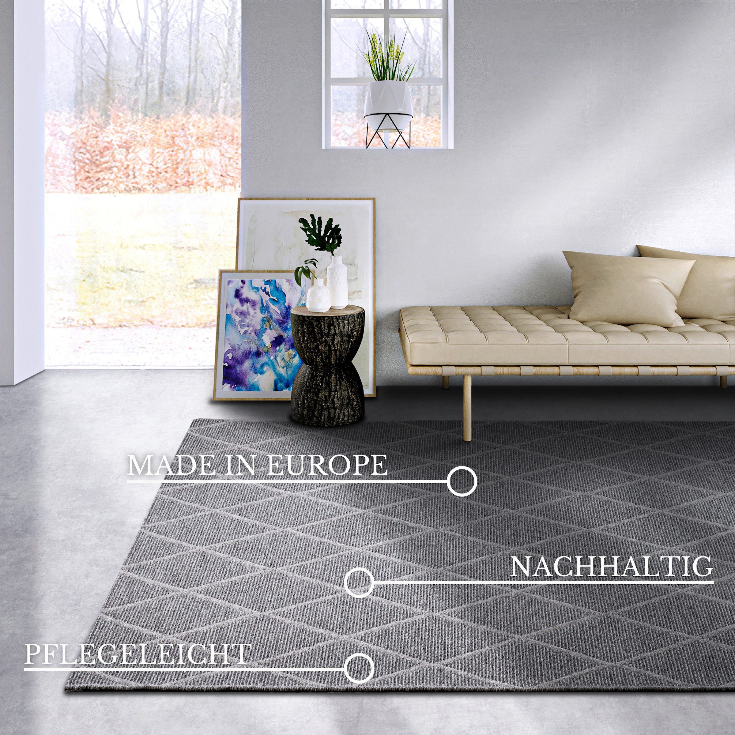 Villeroy & Boch Wollteppich »Maria«, rechteckig, 5 mm Höhe, Schurwolle, Wolle, Natur, Wohnzimmer, Schlafzimmer, Boho, Skandi