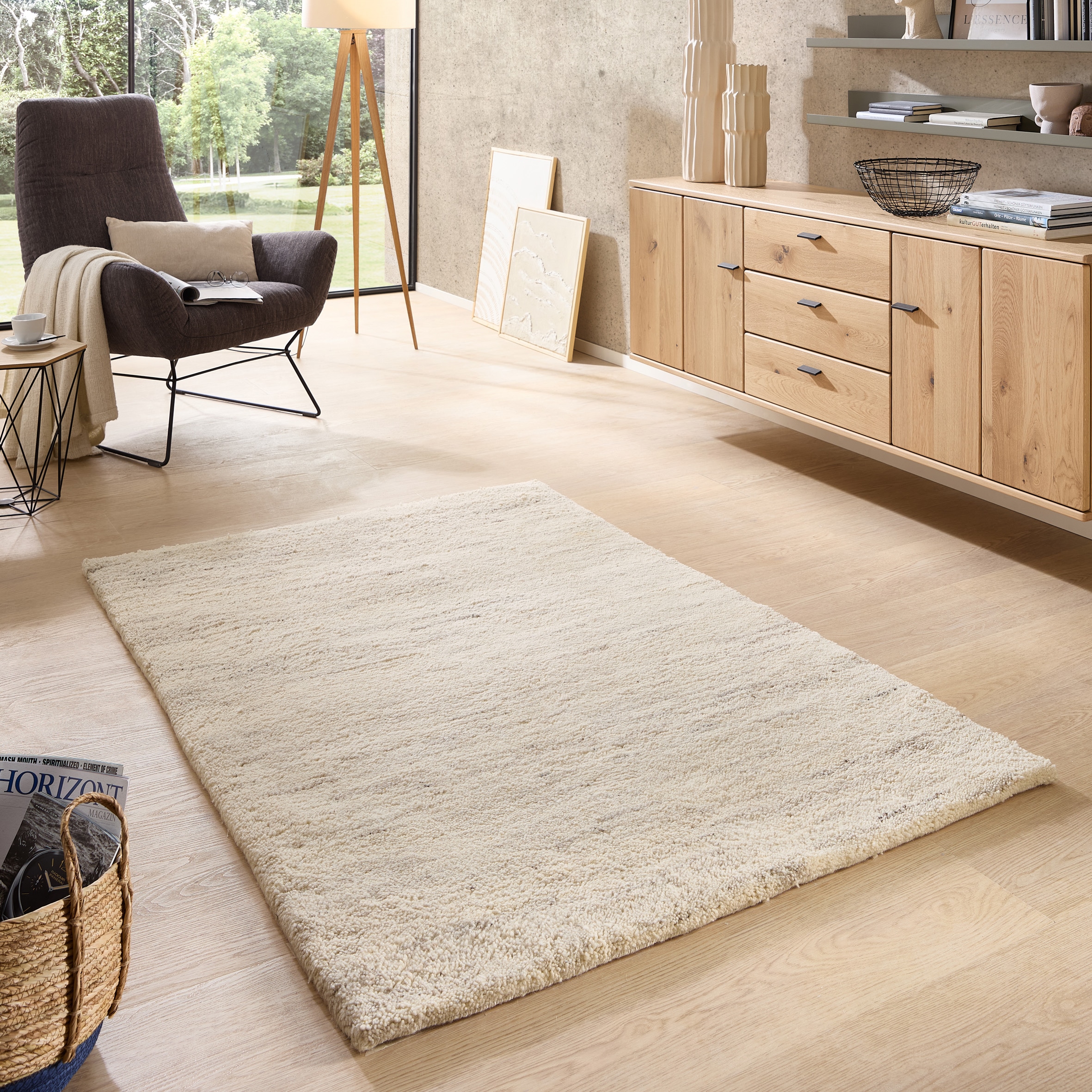 THEKO Orientteppich »Atlas Nomad Uni« rechteckig 24 mm Höhe echter Berber aus Marokko, reine Wolle, Woll-Shaggy, handgeknüpft