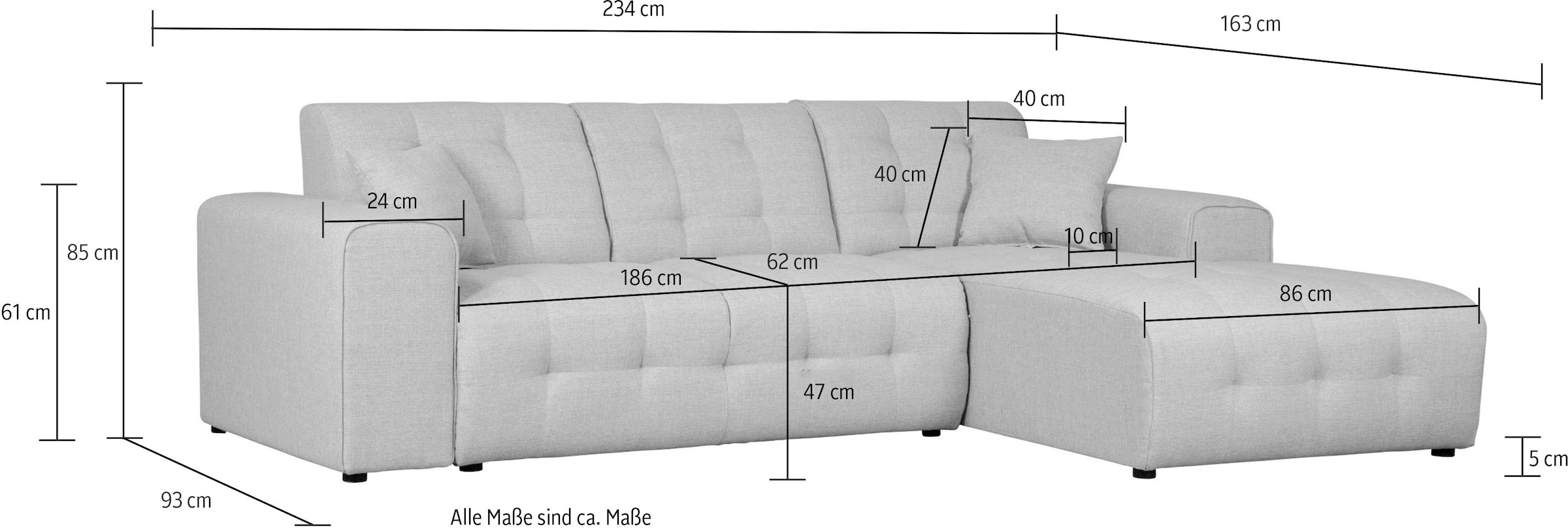 Home affaire Ecksofa »Nosia L-Form«, incl. 2 Zierkissen, mit feiner Steppung