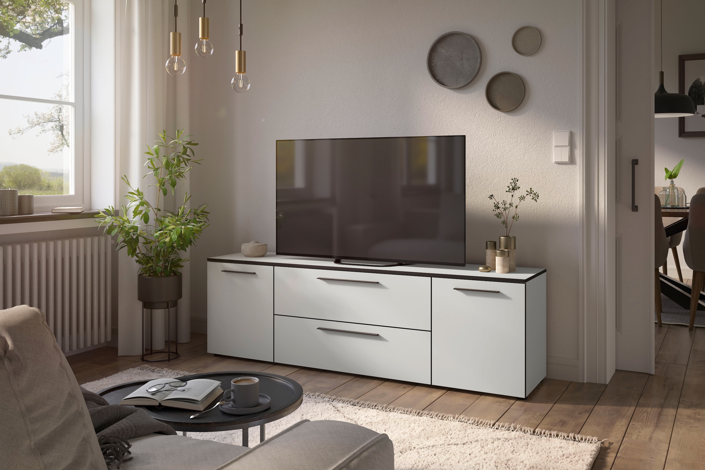 Manjana Möbel Lowboard »Lowboard mit Schwarz matten Metallgriffen«