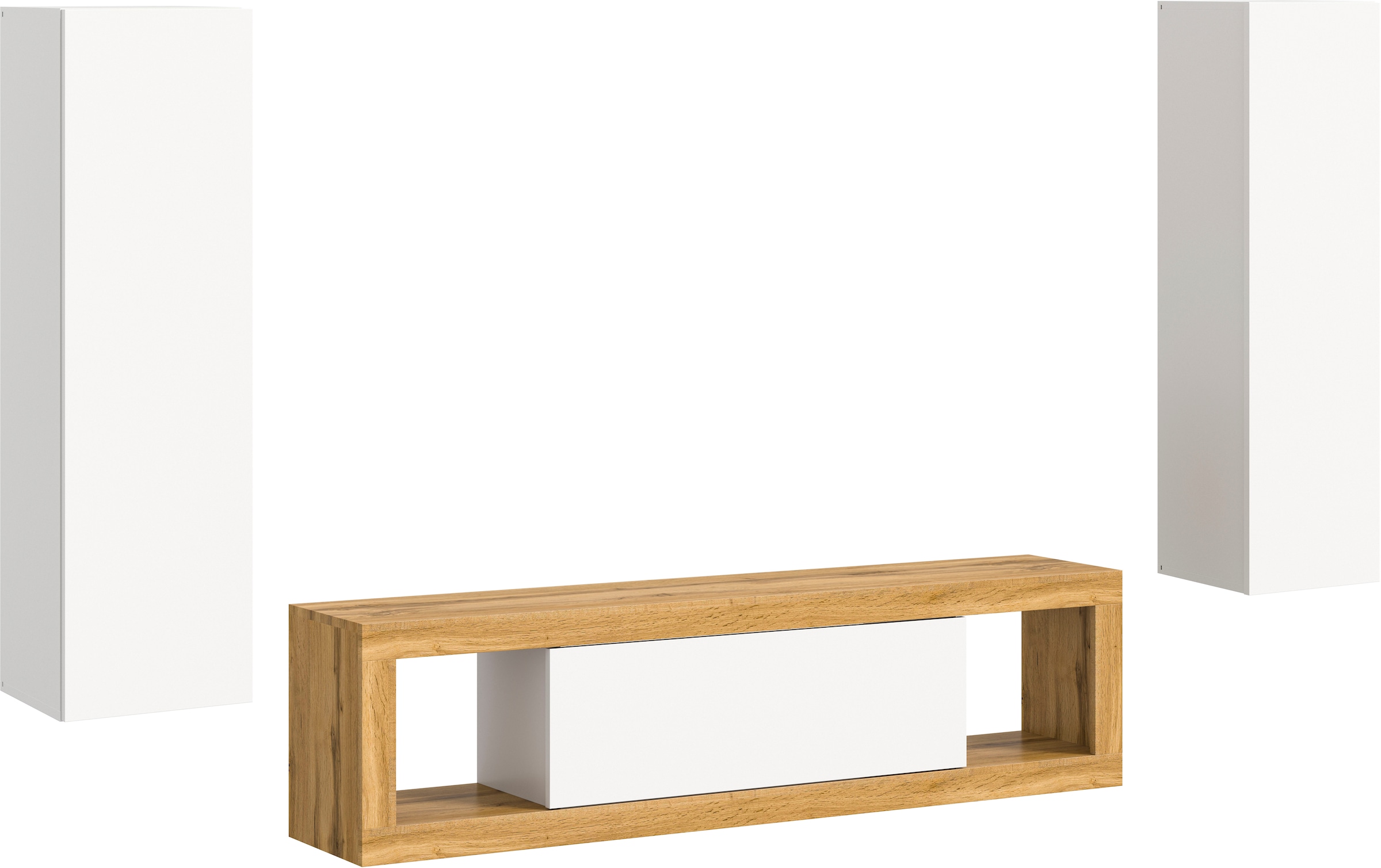 INOSIGN Wohnwand »Trinity,Breite 240 cm, 1 Lowboard (stehend und hängend montierbar),«, (3 St.), 2 Hängeschränke, Wohnwand, Wohnkombination, Mediawand