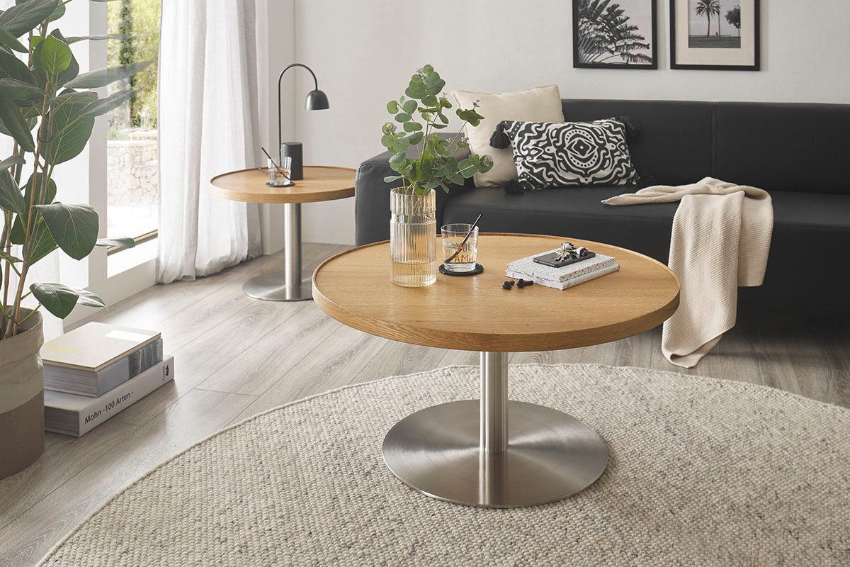 MCA furniture Couchtisch »MONTEVERDE«, Eiche furniert, Säule Ø 60 mm, Bodenplatte Ø 370 mm, belastbar 20 kg
