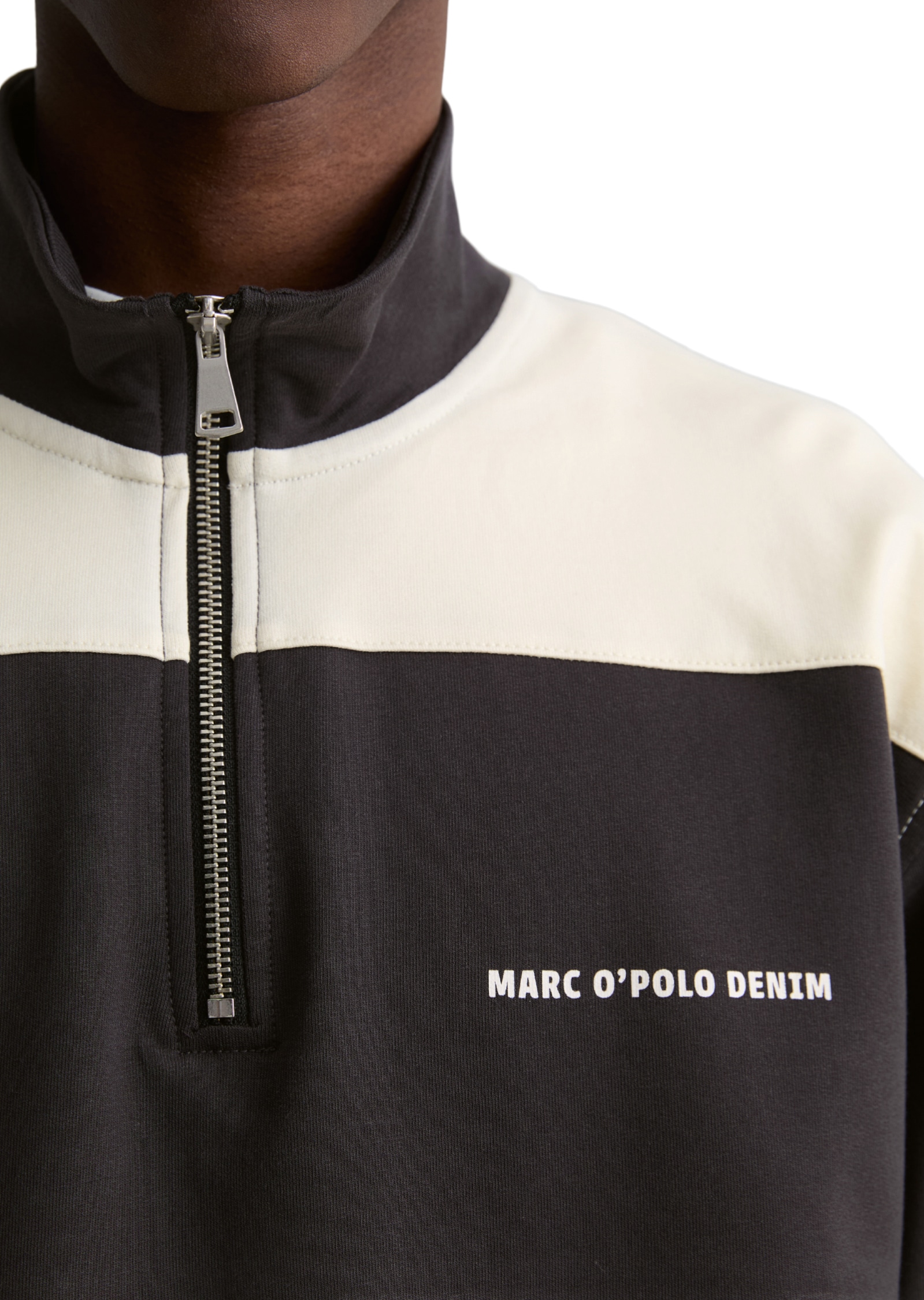 Marc O'Polo DENIM Sweatshirt , Troyer relaxed mit Cut-&-Sew-Blockstreifen
