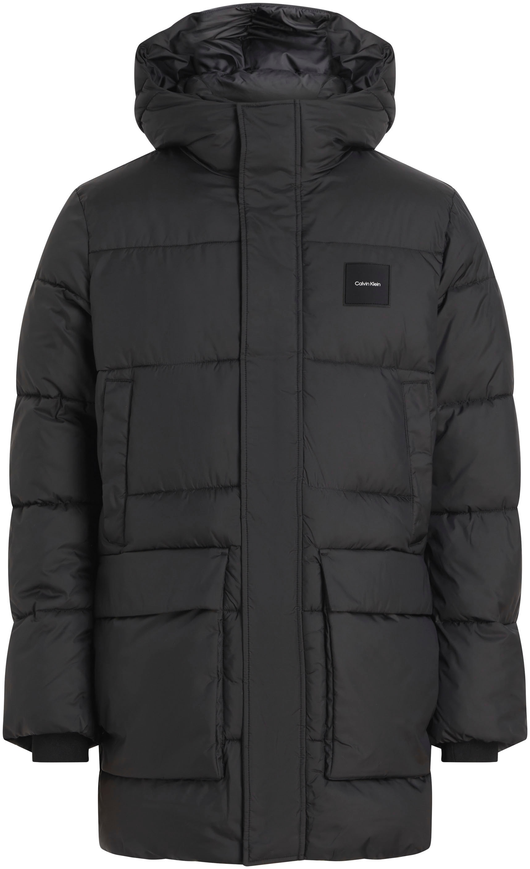 Calvin Klein Kurzmantel »LONG HOODED QUILT PUFFER MW«, mit Logopatch