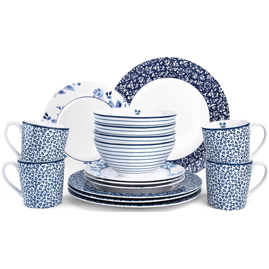 LAURA ASHLEY BLUEPRINT COLLECTABLES Kombiservice »Geschirr-Set, Service China Rose, Sweet Allysum, Floris, Candy Stripe«, (Set, 16 tlg., Geschirrset)