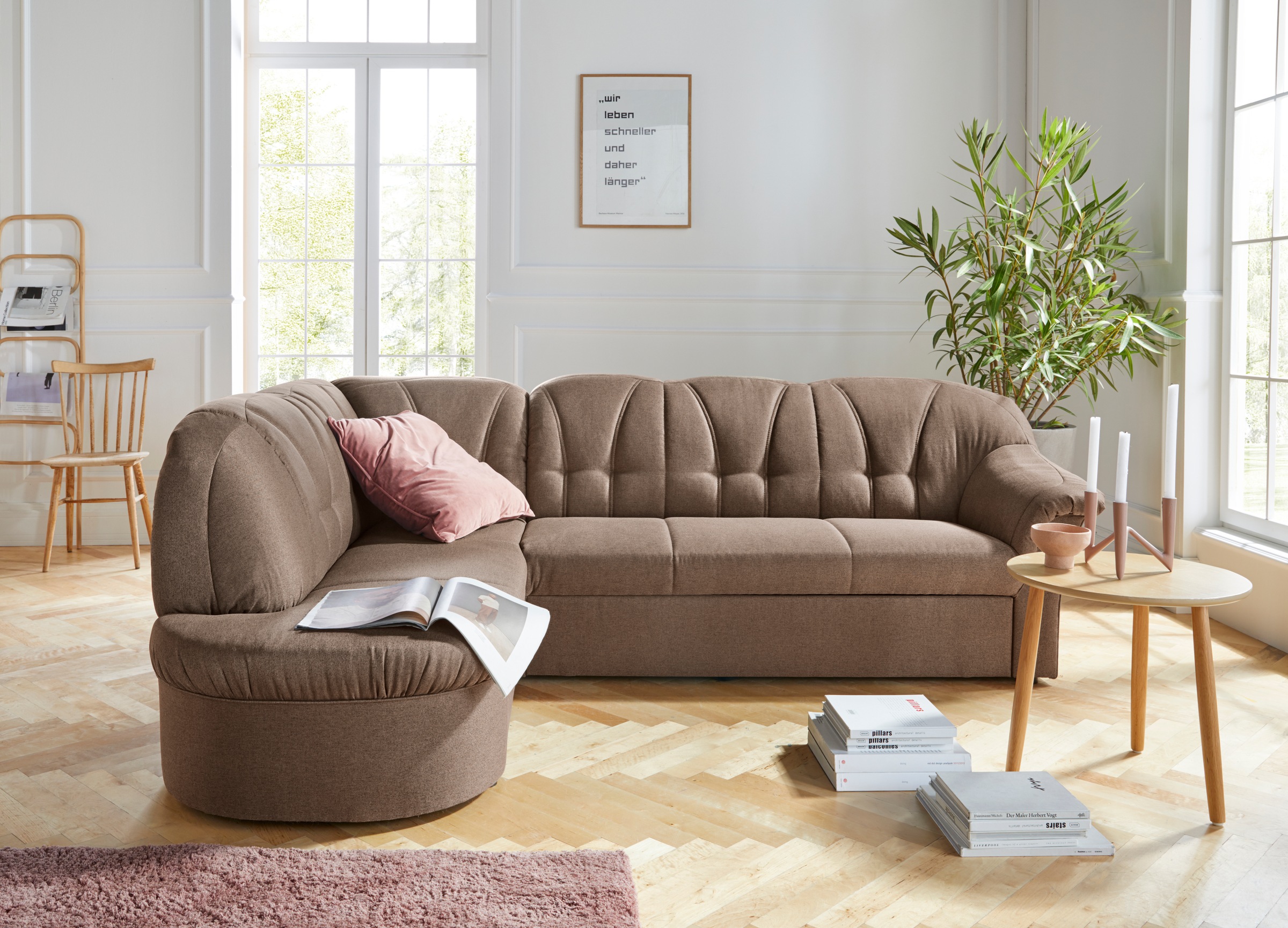 DOMO collection Ecksofa »Pegnitz, elegante Rückensteppung, zeitlose Formensprache, L-Form«, wahlweise mit Bettfunktion
