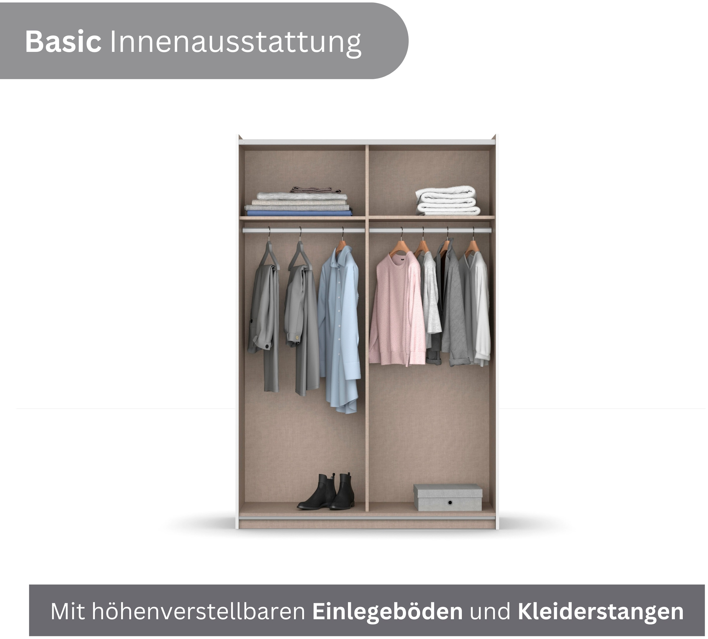 rauch Schwebetürenschrank »Kleiderschrank Drehtürenschrank Schrank Garderobe KRONACH TOPSELLER« in 3 Ausstattungen BASIC/CLASSIC/PREMIUM, Breiten 131/175/218/261 cm,  optional ohne, mit 1 oder 2 Spiegel, viel Stauraum MADE IN GERMANY