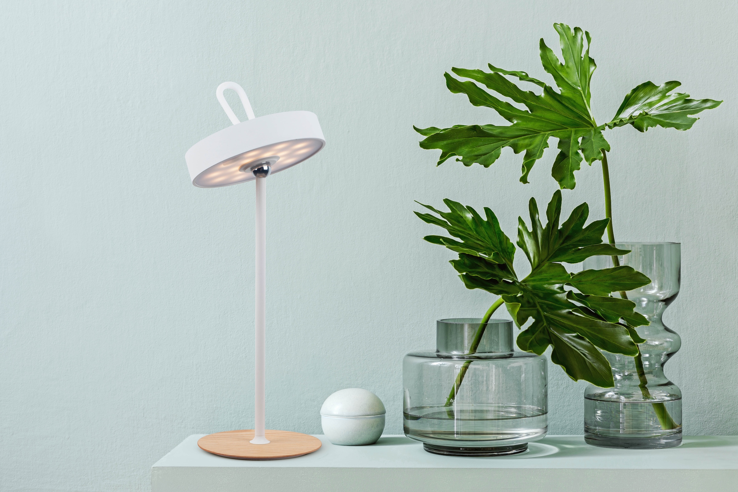 my home LED Tischleuchte »Charmont mit Holzfuß, abnehmbares Kopfteil als Hängeleuchte verwendbar« LED-Modul 1 Stk. Warmweiß aufladbar, inkl Akku + USB Kabel, Kopfteil magnetisch, abnehmbar, Holz