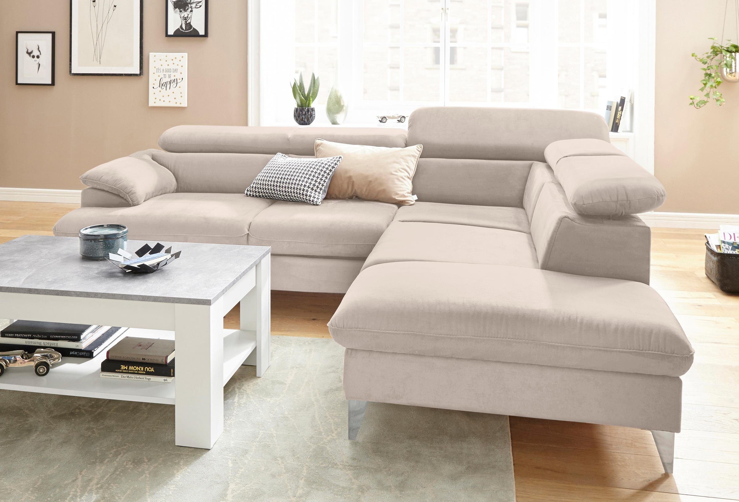 COTTA Polstergarnitur »Caluso L-Form«, Set bestehend aus: Ecksofa mit Kopfteilverstellung & Hocker