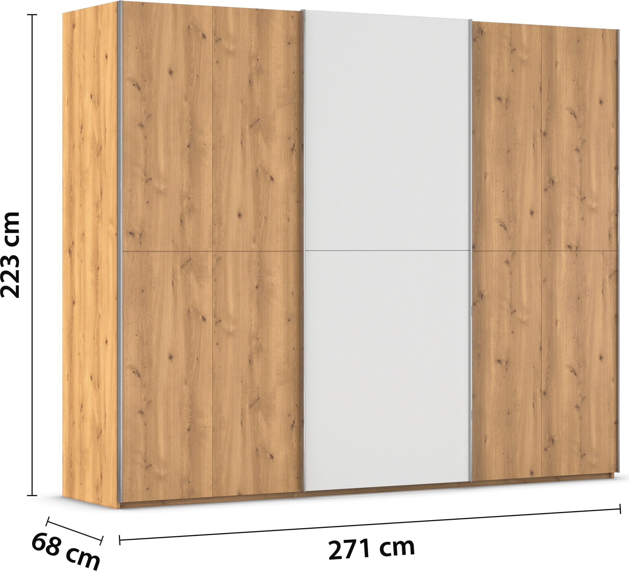 rauch Schwebetürenschrank »Kleiderschrank Schrank Garderobe Schlafzimmerschrank SCALE-WOOD«, edle geteilte Front in massiver Asteiche mit Glastüren MADE IN GERMANY