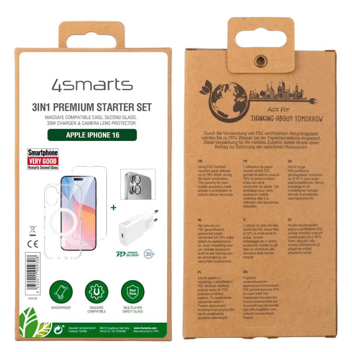 4smarts Handyhülle »3in1 Premium Starter Set für Apple iPhone 16«, Backcover, Schutzhülle, Handyschutzhülle, Case, Schutzcase, stoßfest