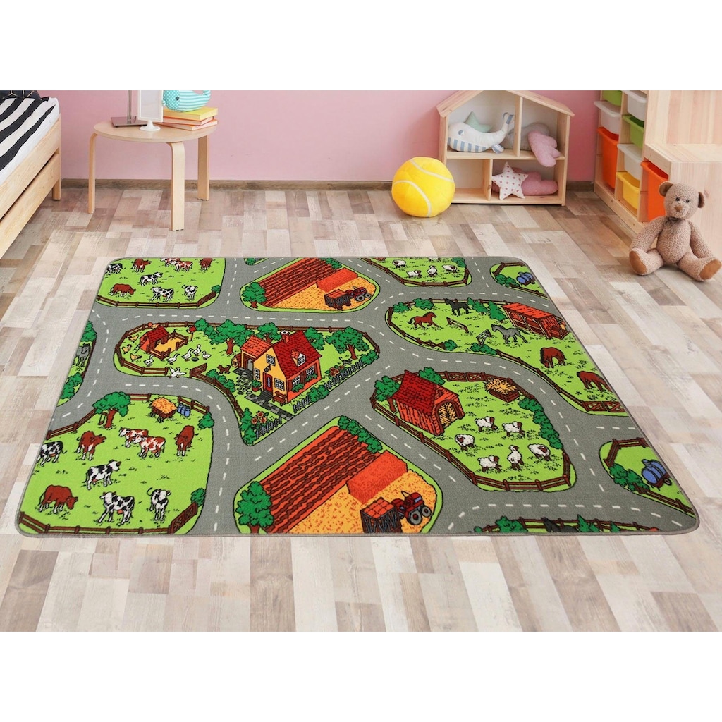 Primaflor-Ideen in Textil Kinderteppich »BAUERNHOF«, rechteckig, 5 mm Höhe, Straßen-Spiel-Teppich, Kinderzimmer