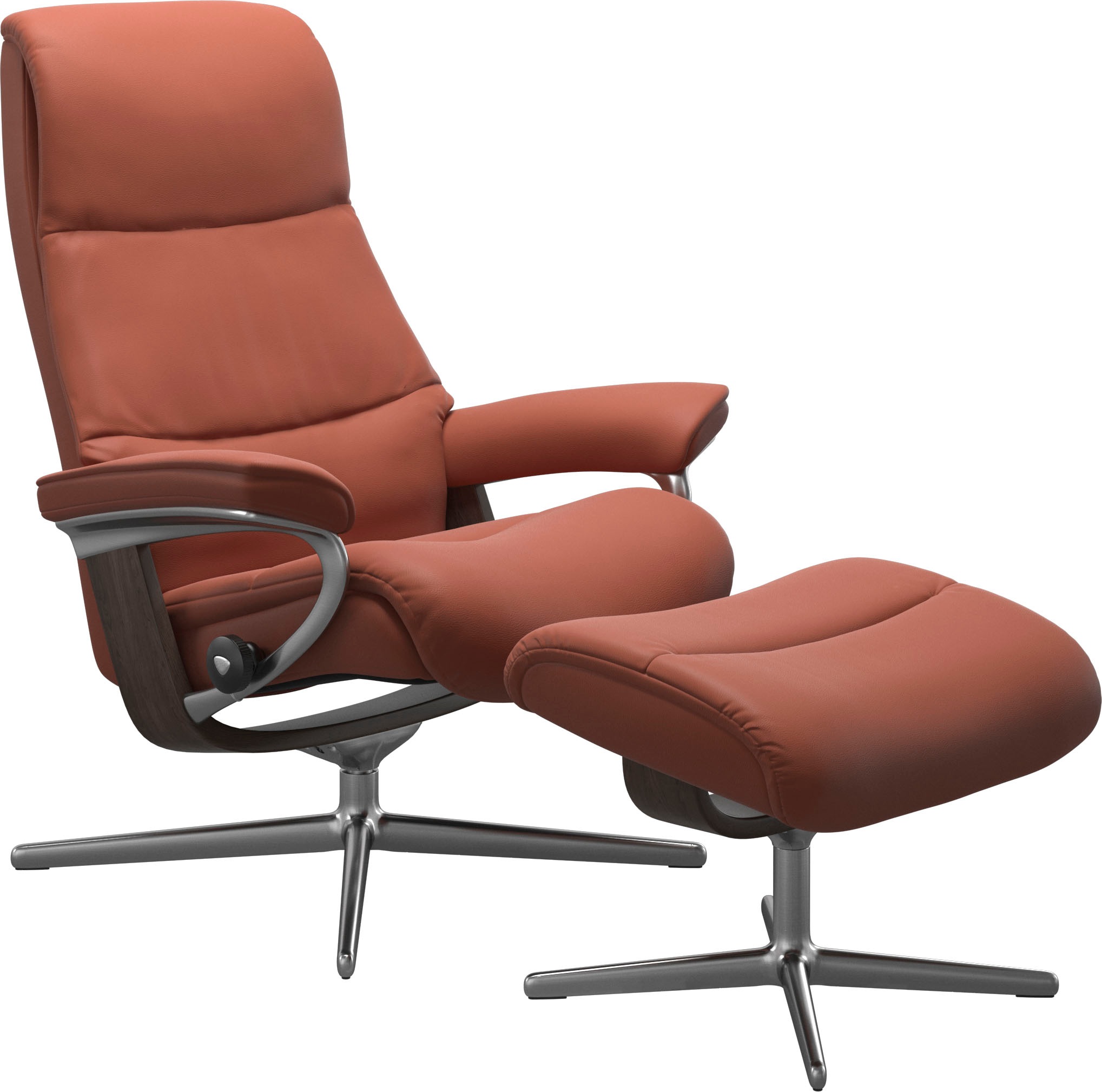 Stressless® Relaxsessel »View«, (Set, Relaxsessel mit Hocker), mit Hocker, mit Cross Base, Größe S, M & L, Holzakzent Wenge