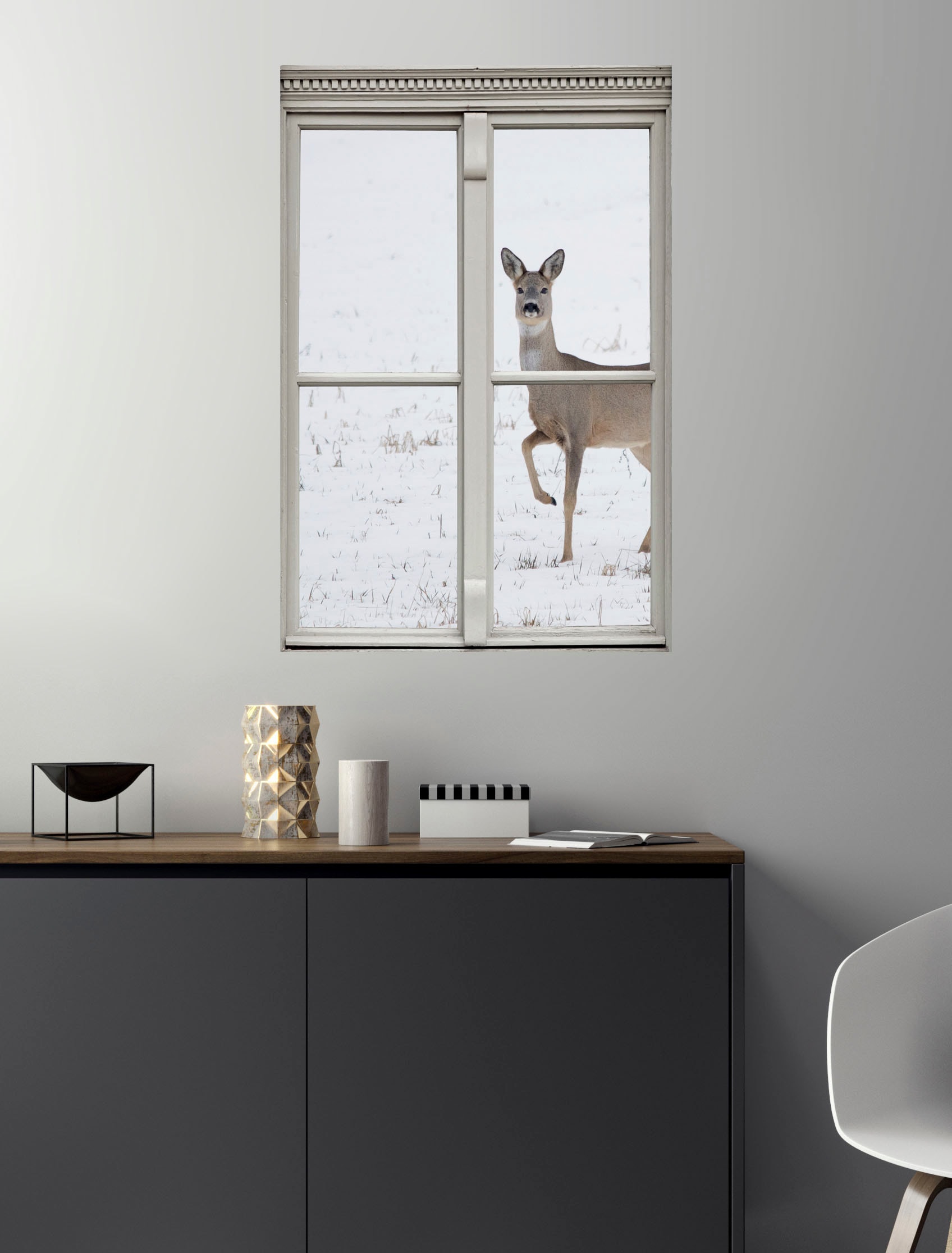 queence Wandsticker »Reh«, Wandsticker, Wandbild, selbstklebend, 3D, Fenster