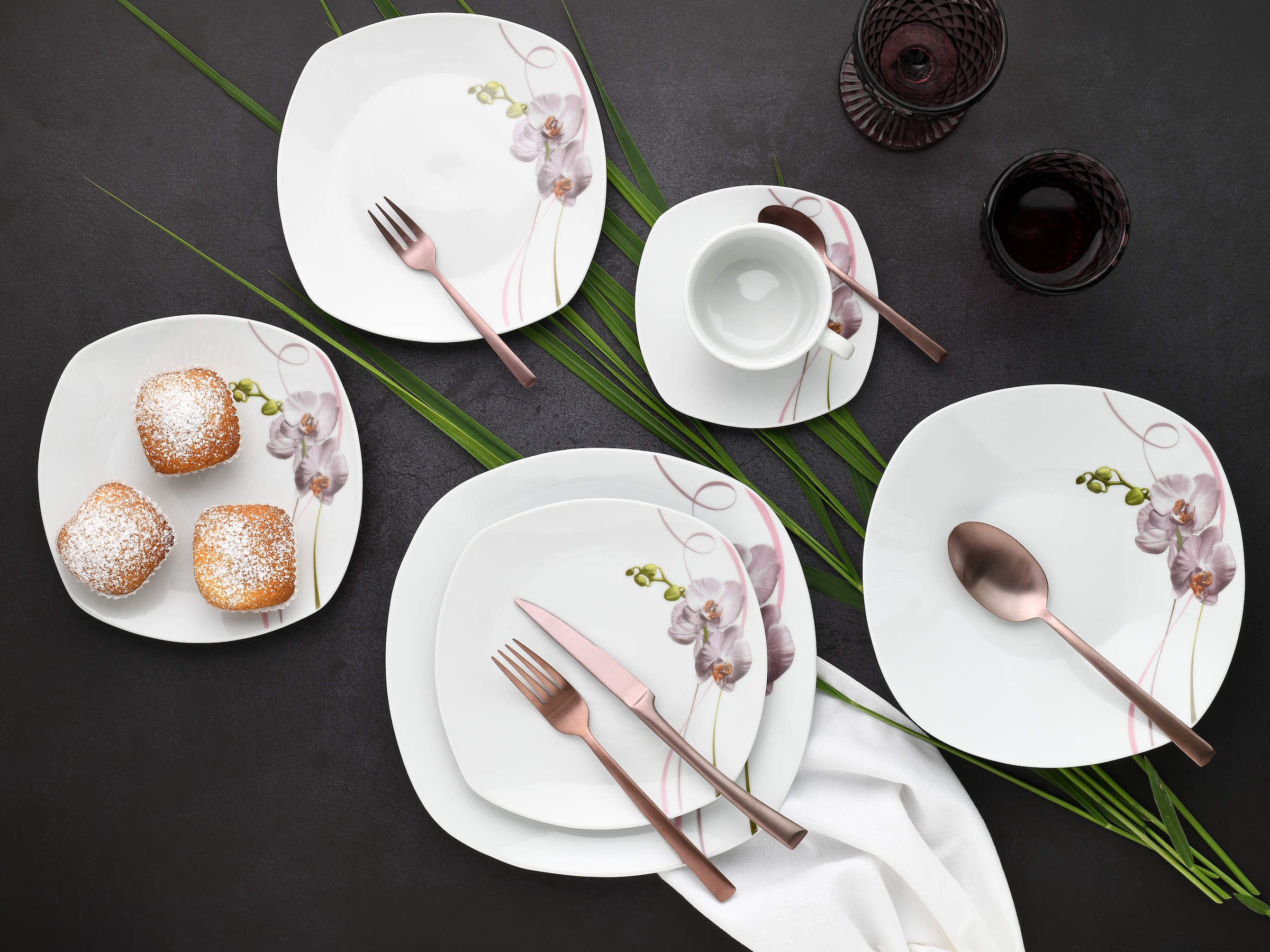 CreaTable Kombiservice »Square Orchidee, Kombi-Service 30-tlg«, (Set, 30 tlg.), Fotorealistische Darstellung