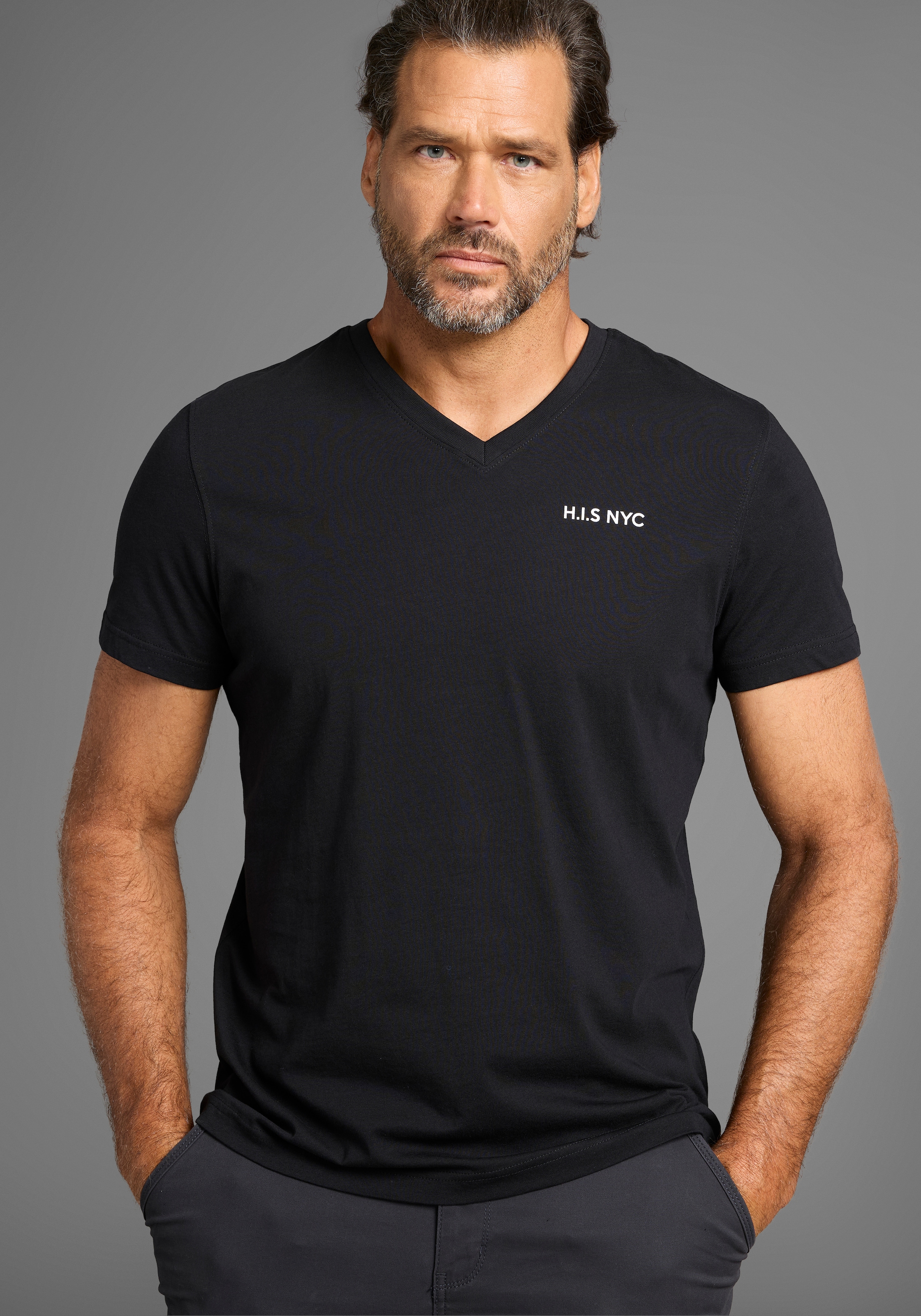 H.I.S V-Shirt, (3-er Pack), Kurzarm, Slim Fit, aus Baumwolle