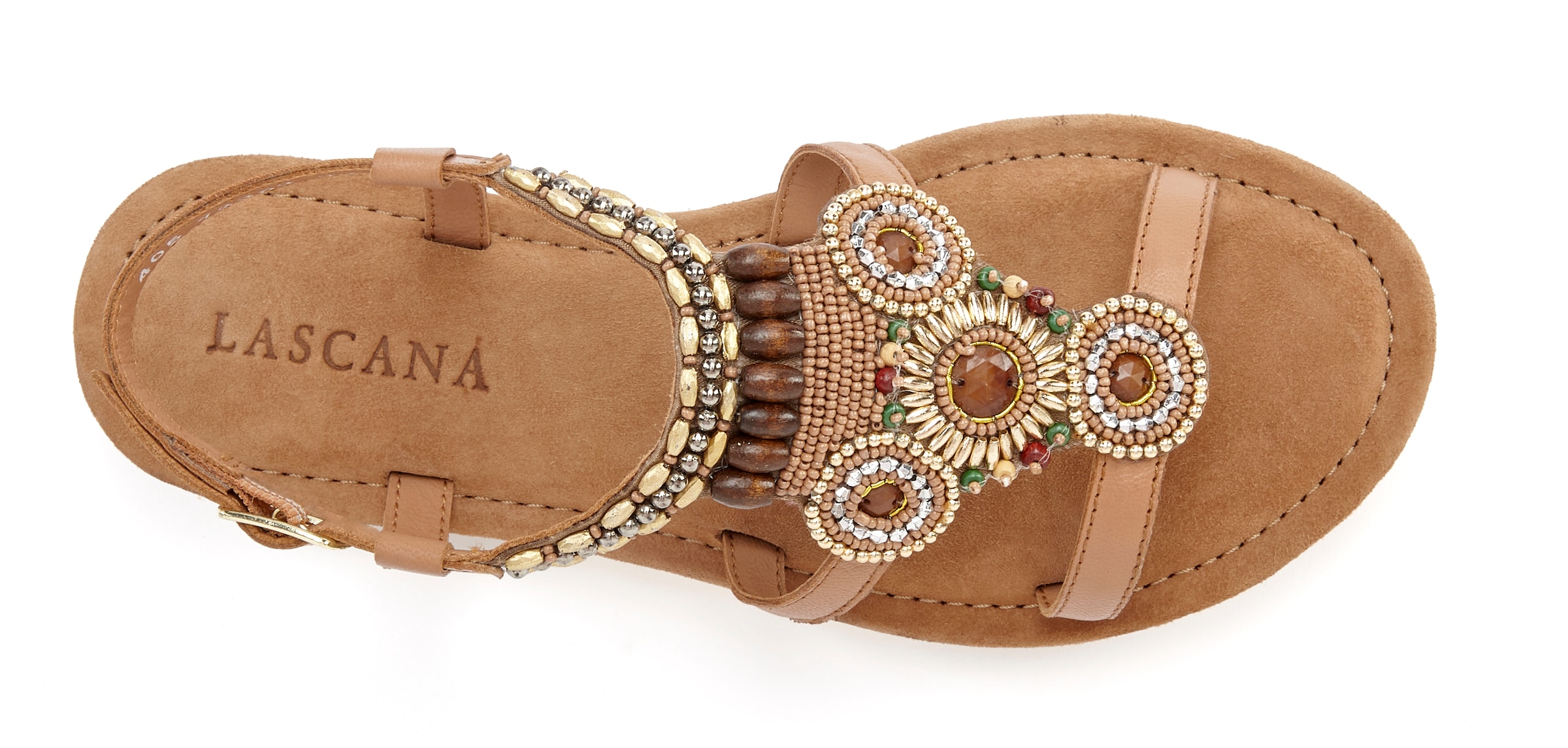 LASCANA Sandale »Sommerschuh«, Sandalette, Sommerschuh aus Leder mit Steinchen in Glitzer-Optik
