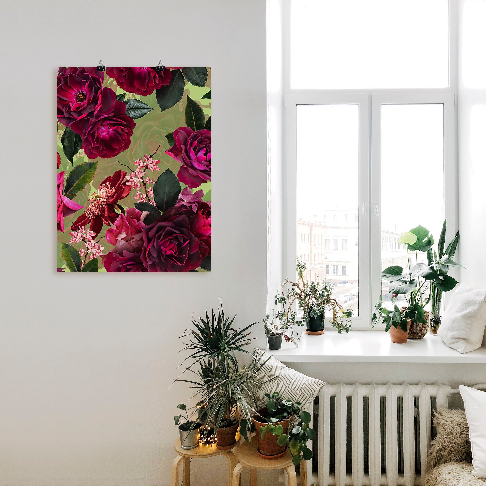 Artland Wandbild »Dunkle Rosen auf Grün«, Blumenbilder, (1 St.), als Alubild, Outdoorbild, Leinwandbild, Poster, Wandaufkleber
