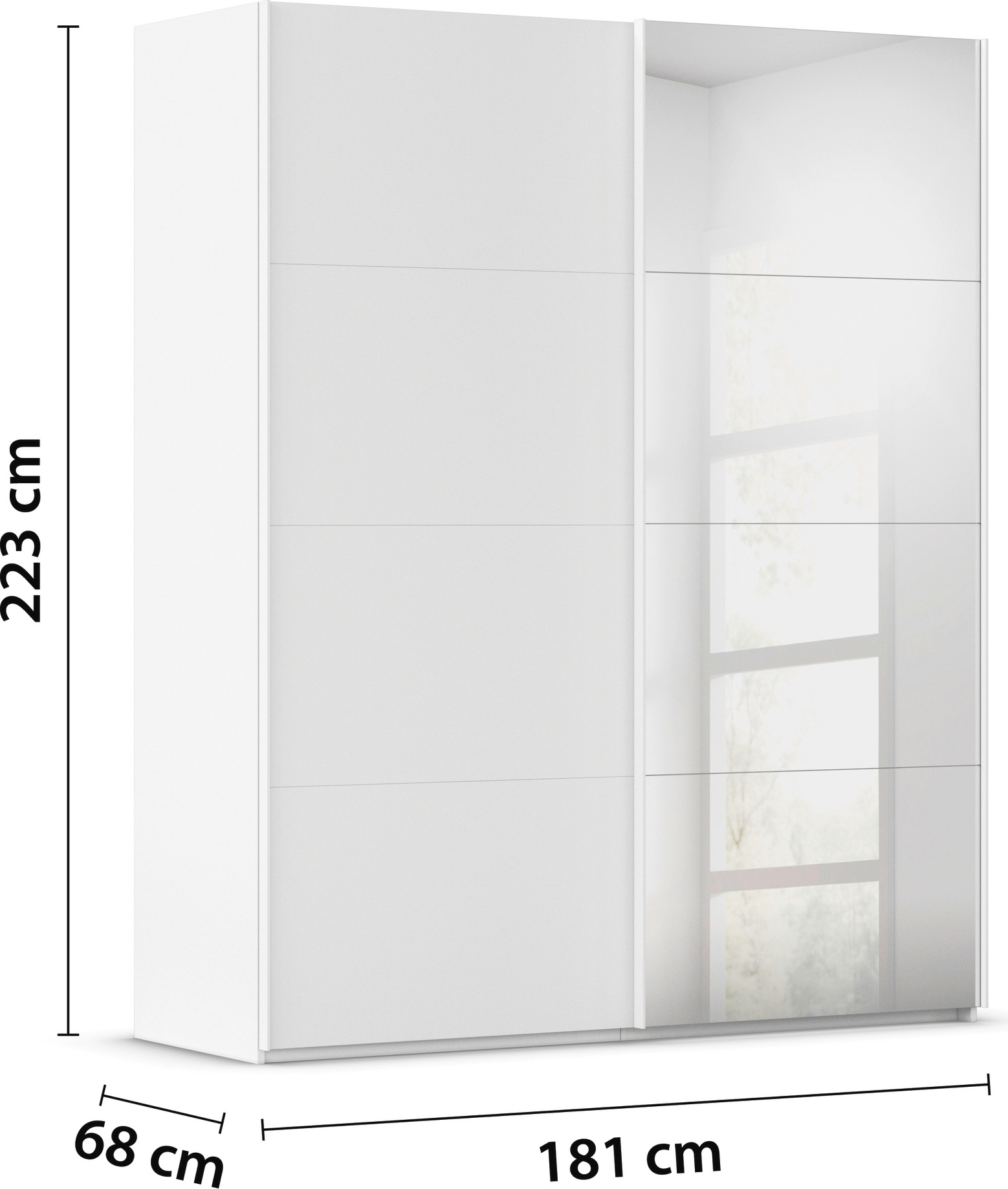 rauch Schwebetürenschrank »Kleiderschrank Schrank Garderobe Schlafzimmerschrank SCALE-FYRA« edle viergeteilte Türen mit Spiegel und vielen Farben MADE IN GERMANY