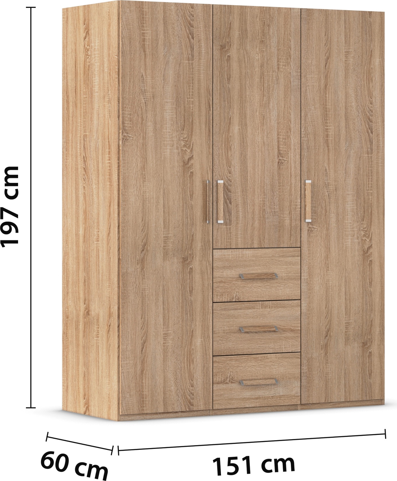 rauch Drehtürenschrank »Kleiderschrank Schrank Garderobe Schlafzimmerschrank EVELYN«, (in 2 Höhen 197 oder 210 cm erhältlich), in elegantem Stil mit Schubladen 3 Breiten und 2 Höhen MADE IN GERMANY