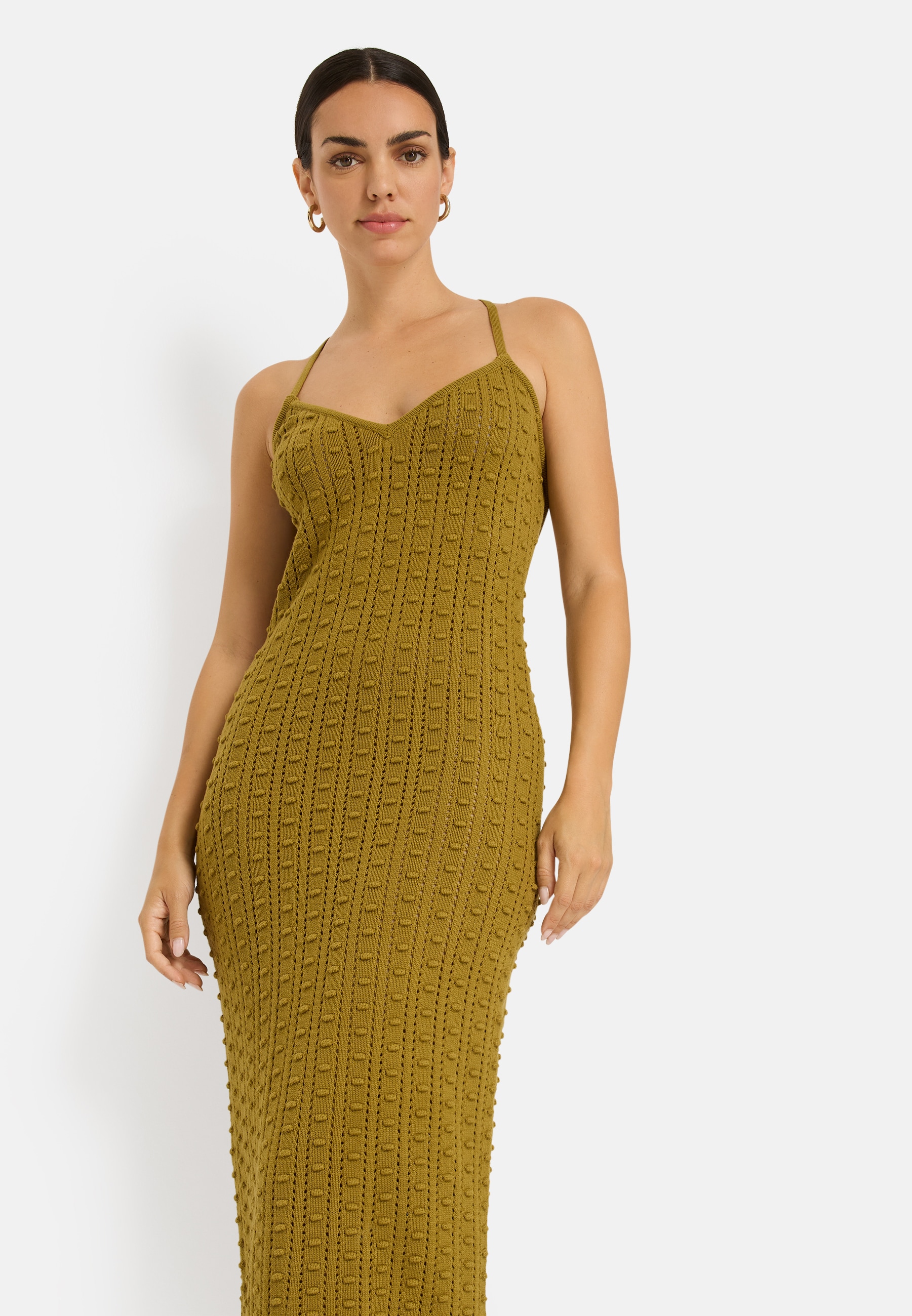 LSCN by LASCANA Strickkleid »mit tiefem Rückenausschnitt« in Midilänge mit gekreuzten Trägern hinten, Midikleid, Strandkleid