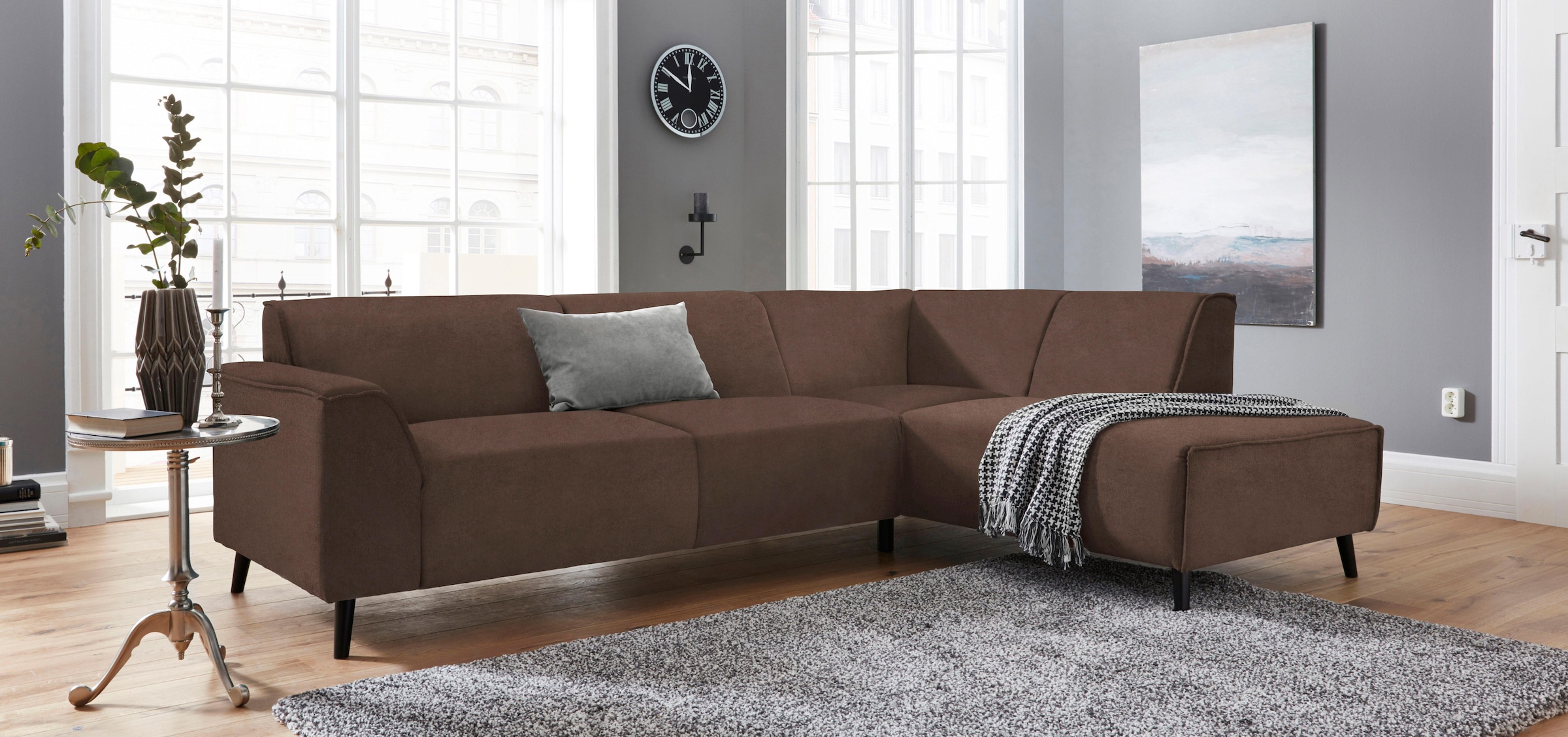 DOMO collection Ecksofa »Amora, inklusive komfortablem Federkern für mehr Sitzkomfort, L-Form«, mit Ottomane, elegant und zeitlos, bequem, Komfortsitzhöhe 47cm