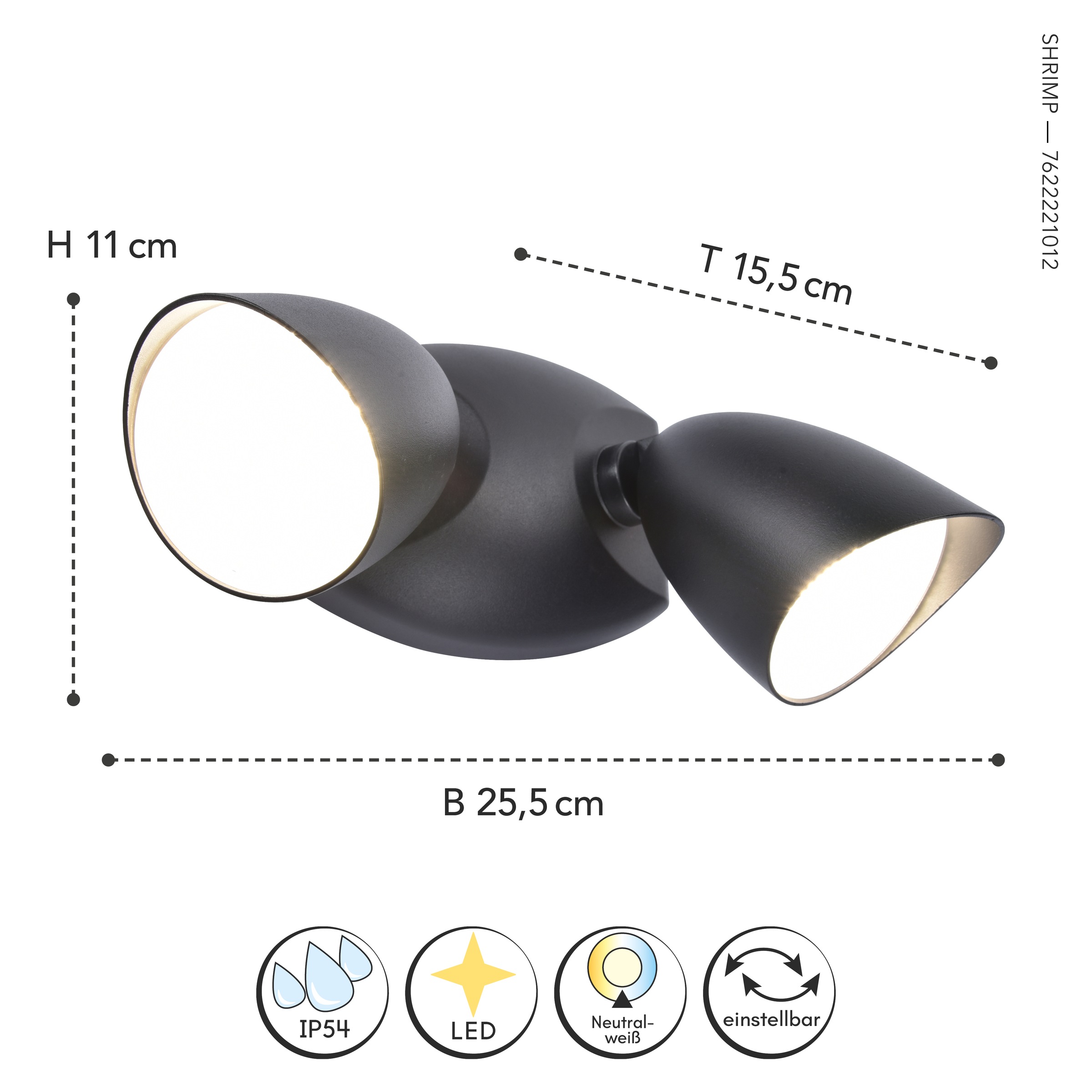 LUTEC LED Außen-Wandleuchte »LED-Aussenleuchte SHRIMP«, 2 flammig, Leuchtmittel LED-Board | LED fest integriert, einstellbar