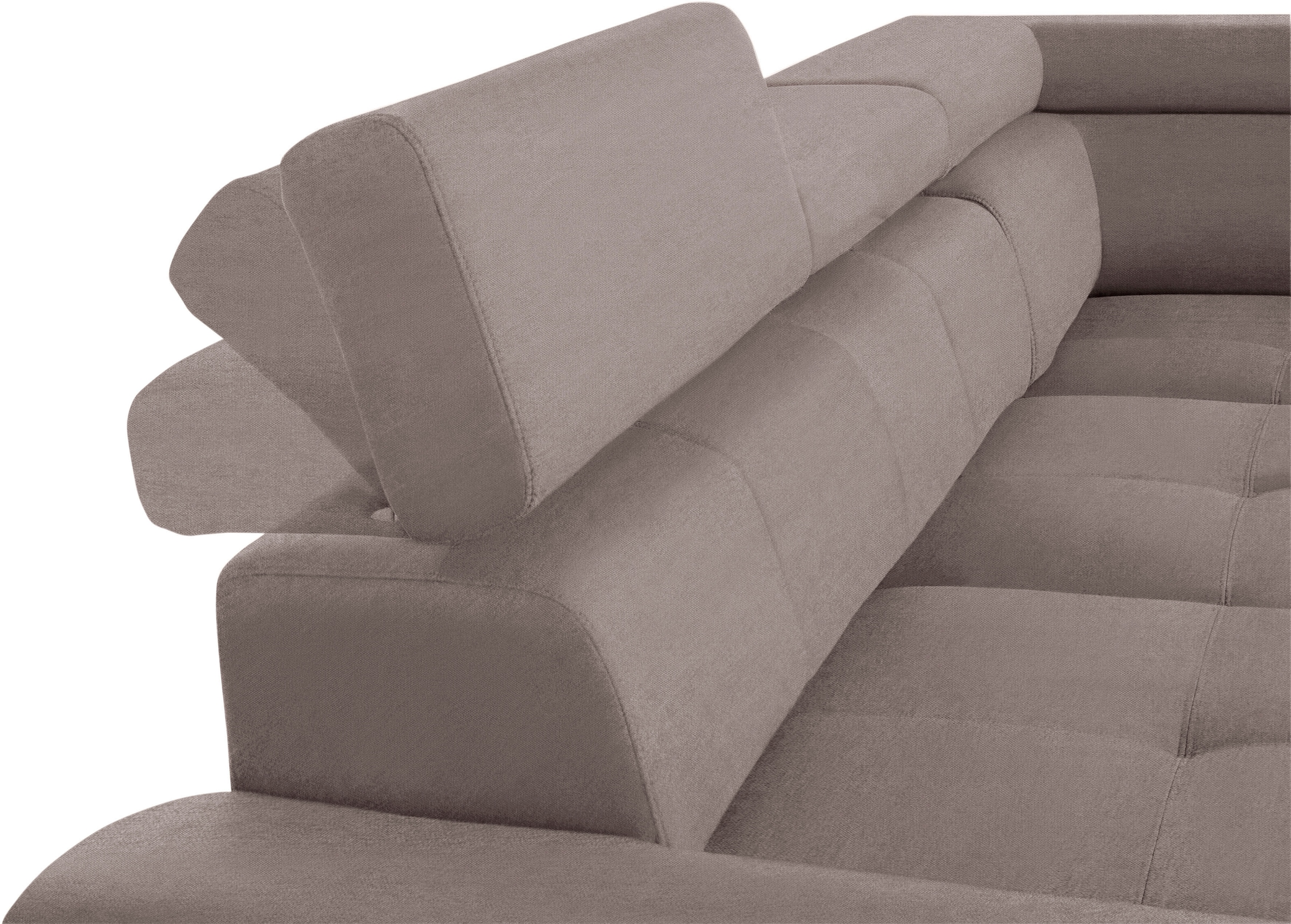 exxpo - sofa fashion Ecksofa »Enya, hoher Sitzkomfort, Breite 266cm, bequem, 12cm hohe Füße, L-Form« mit Kopfteilverstellung, wahlweise Bettfunktion u. Bettkasten