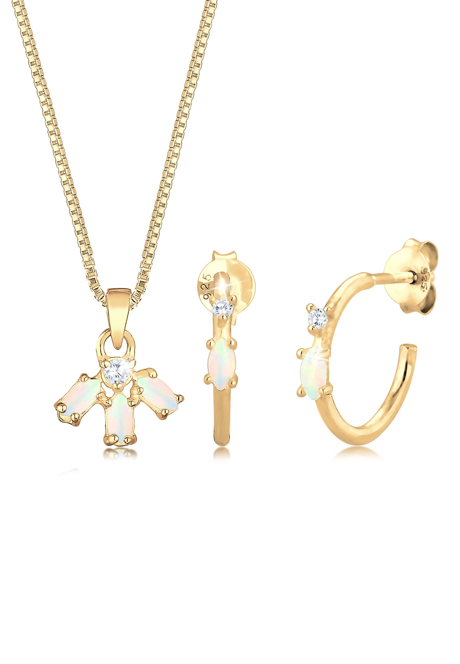 Elli Schmuckset »Zirkonia Synthetischer Opal Weiß 925 Sterling Silber vergoldet«