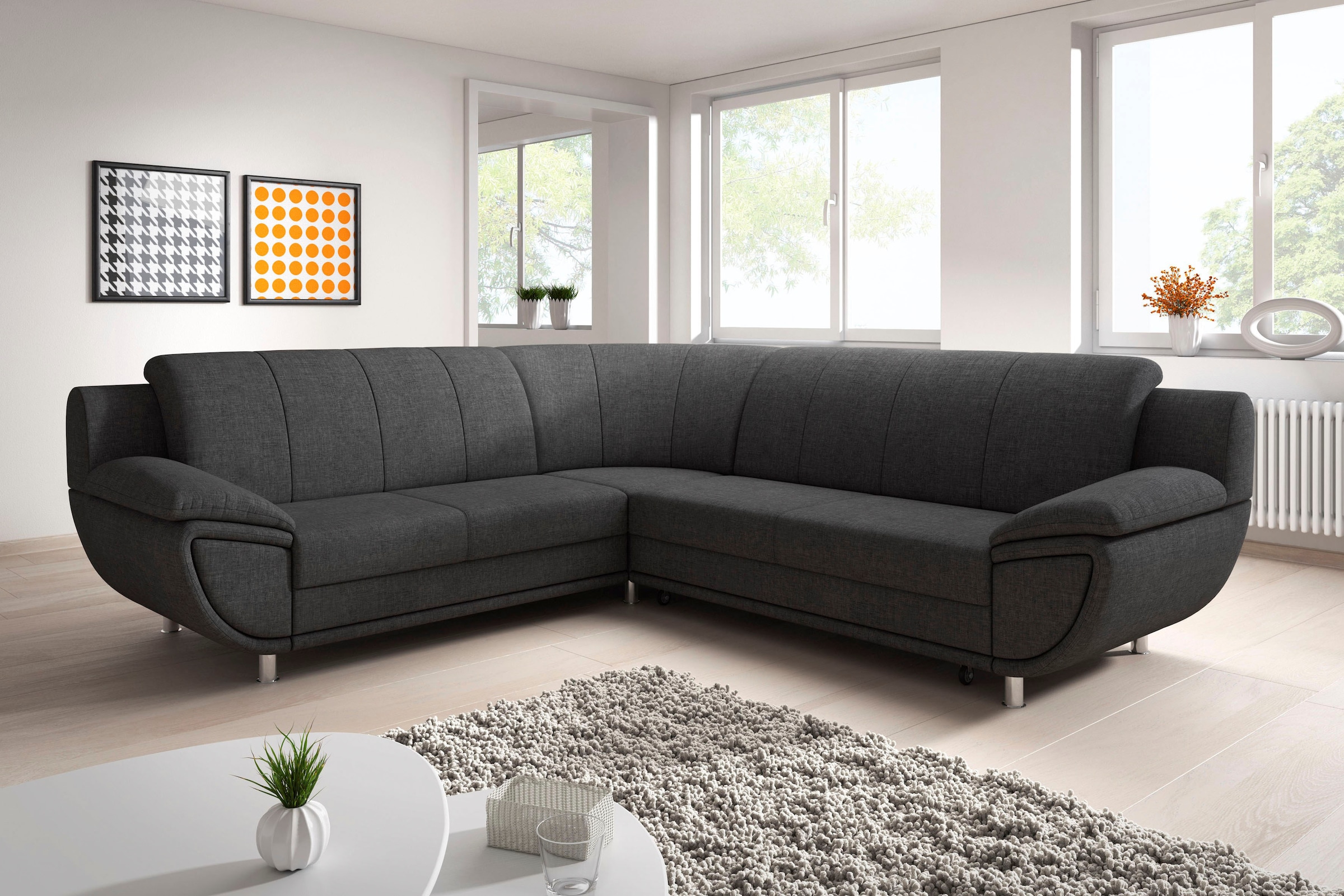 TRENDMANUFAKTUR Ecksofa »Rondo II, zeitlos & elegant, bequeme Armlehnen, L-Form« wahlweise mit Federkern, wahlweise mit Bettfunktion, B/T 247/267cm