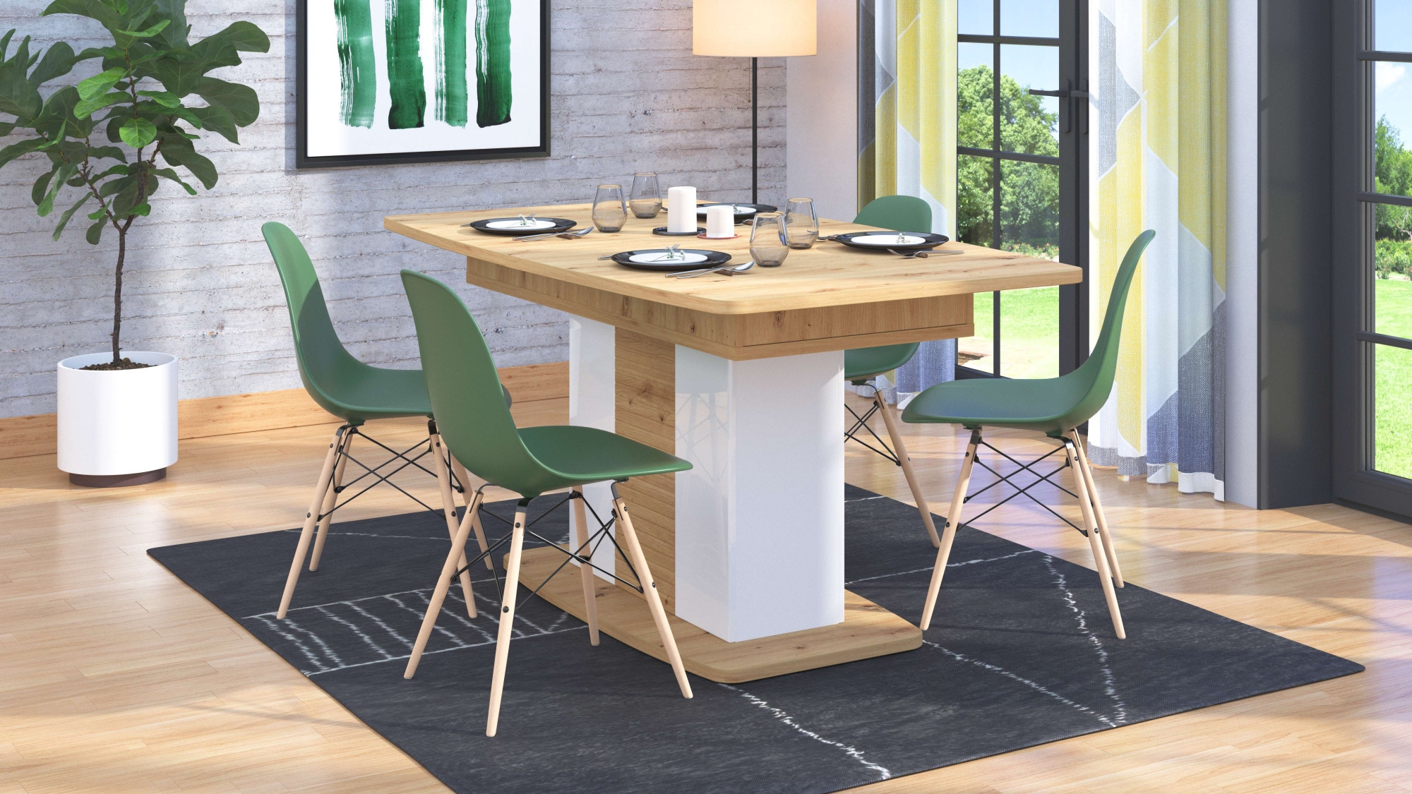 INOSIGN Esstisch »Bretagna 160 cm, modernes Design, Verlängerbar durch Einlegeplatte«, max. Breite 200 cm, Farbkombination aus Artisan-Eiche und Weiß