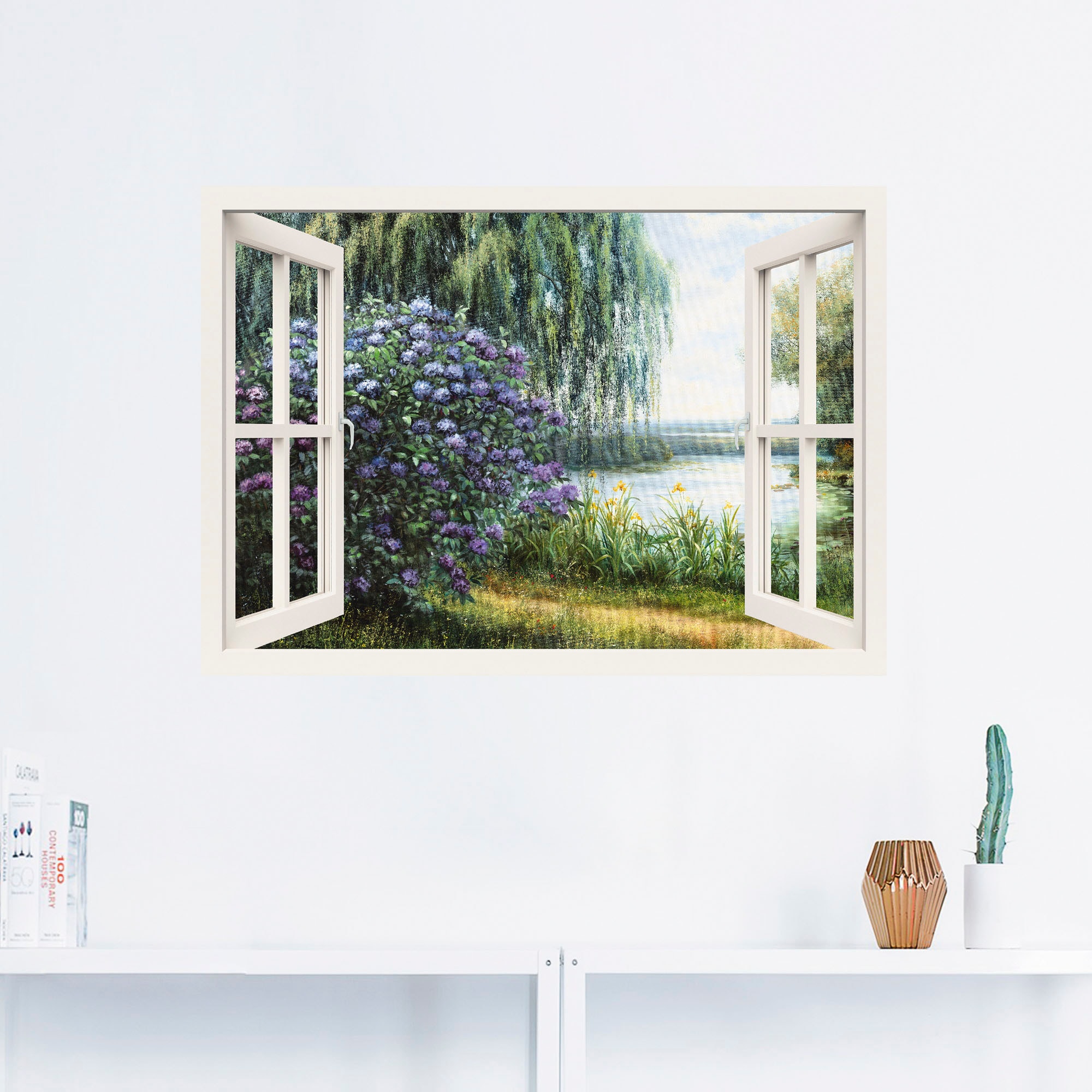 Artland Wandbild »Hortensien am See«, Fensterblick, (1 St.), als  Leinwandbild, Wandaufkleber oder Poster in versch. Größen online kaufen | Poster
