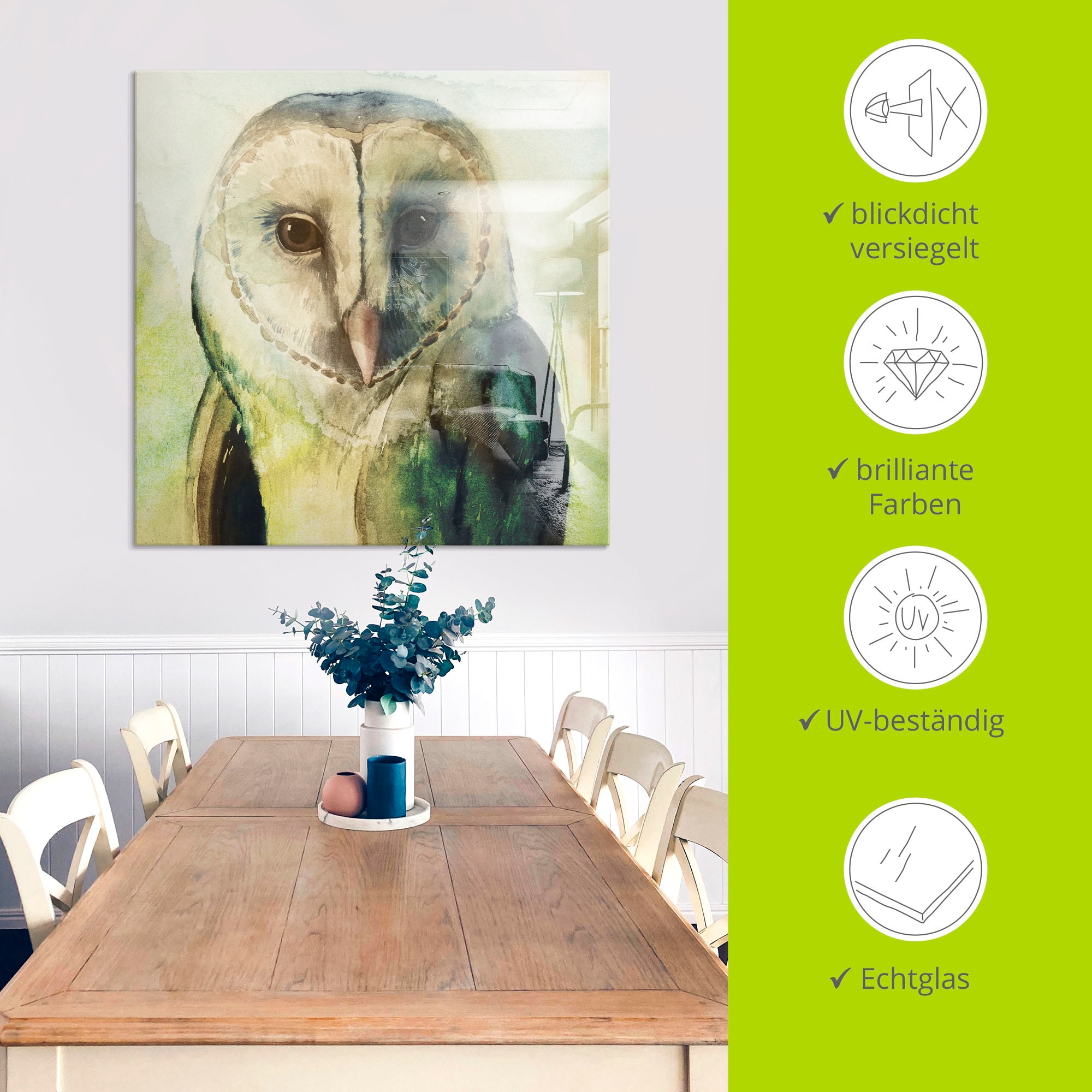 Artland Glasbild »Eule I« Vögel 1 Stk. tlg. in verschiedenen Größen