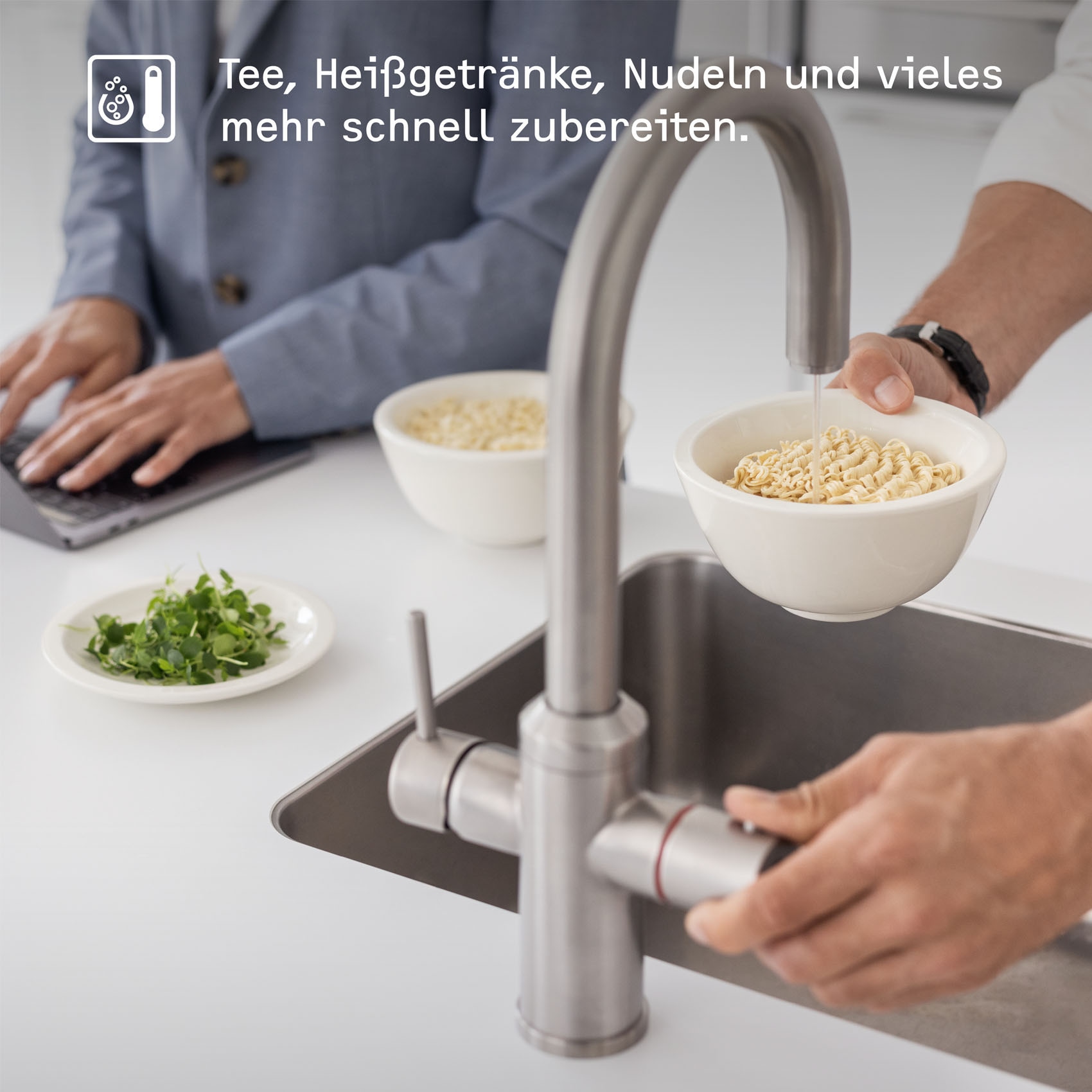 STIEBEL ELTRON Untertisch-Trinkwassersystem »Kochendwassergerät HOT 2.6 N Premium + 3in1 b gebürstet«, Set mit Heißwassergerät und speziellem Wasserhahn für die Küche