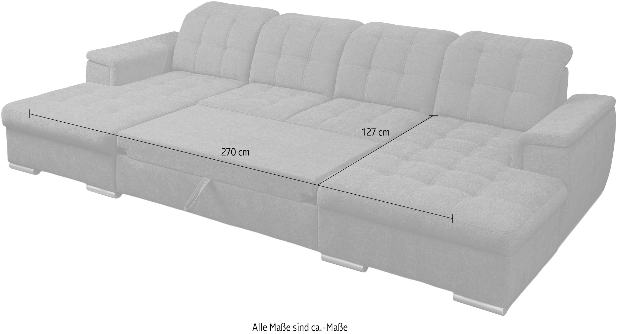 WERK2 Wohnlandschaft »Napoli zeitlos, elegant, bequem, Breite 330cm, U-Form« verstellbare Kopfteile, mit Schlaffunktion und Bettkasten