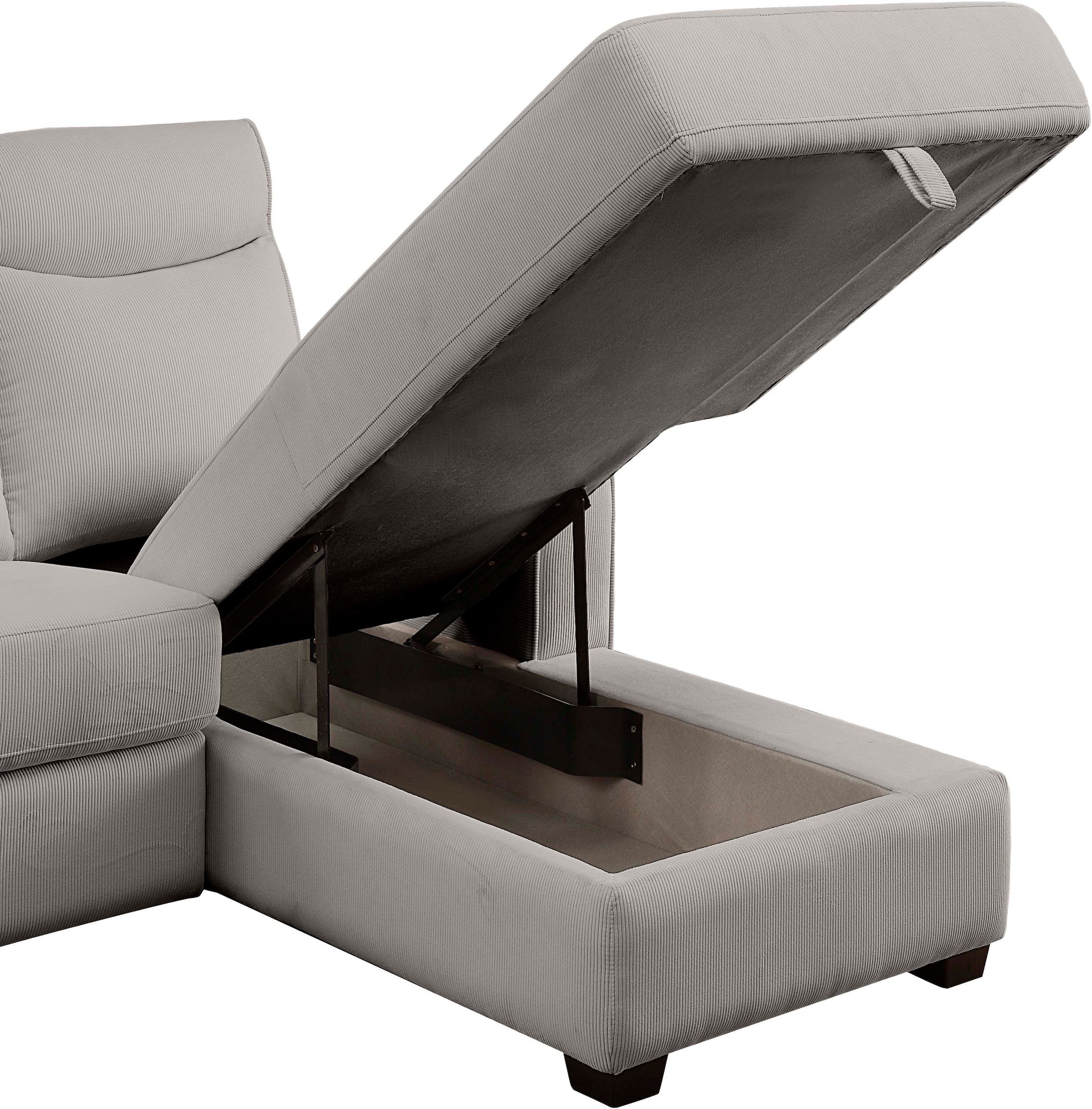 ATLANTIC home collection Ecksofa »Gero L-Form«, mit Relaxfunktion und Stauraum, mit Cord-Bezug