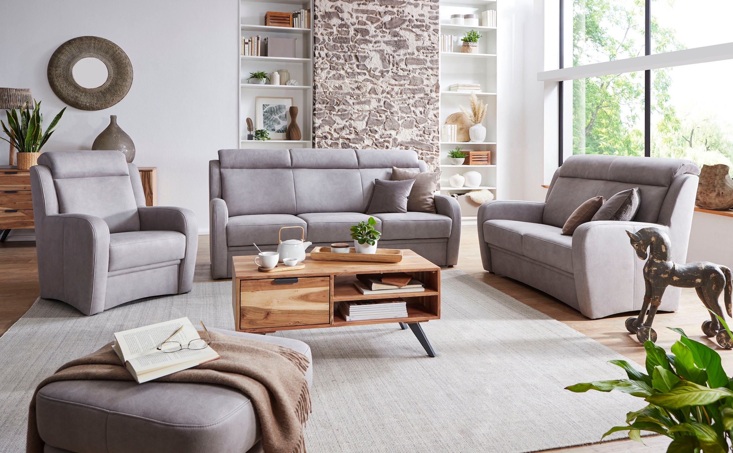 VILLA BECK Polstergarnitur »Varese«, (3 tlg.), Kopfteilverstellung, Set aus günstig online kaufen