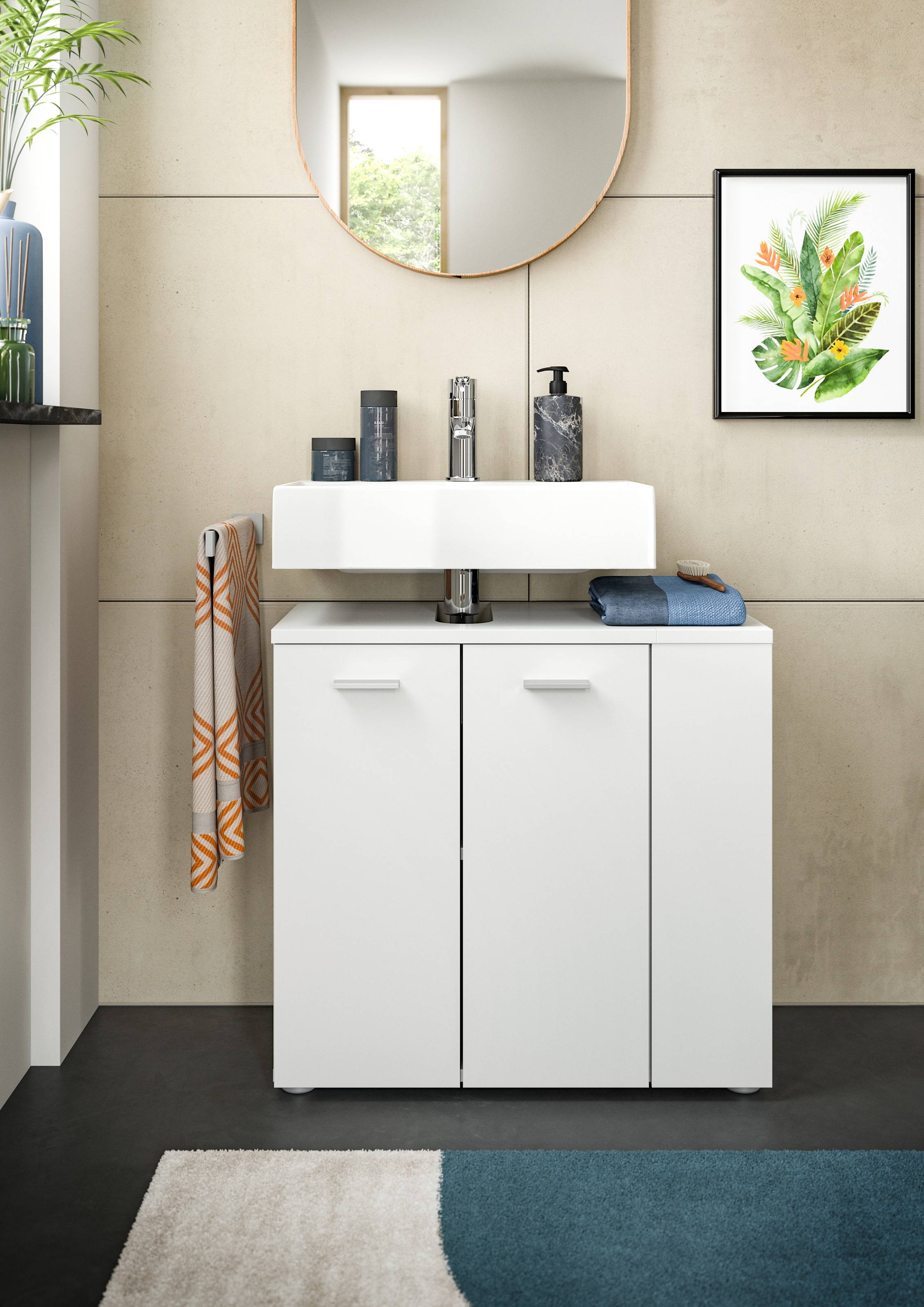 welltime Waschbeckenunterschrank »Breite 65cm, mit seitlichem Regal, 2 Türe günstig online kaufen