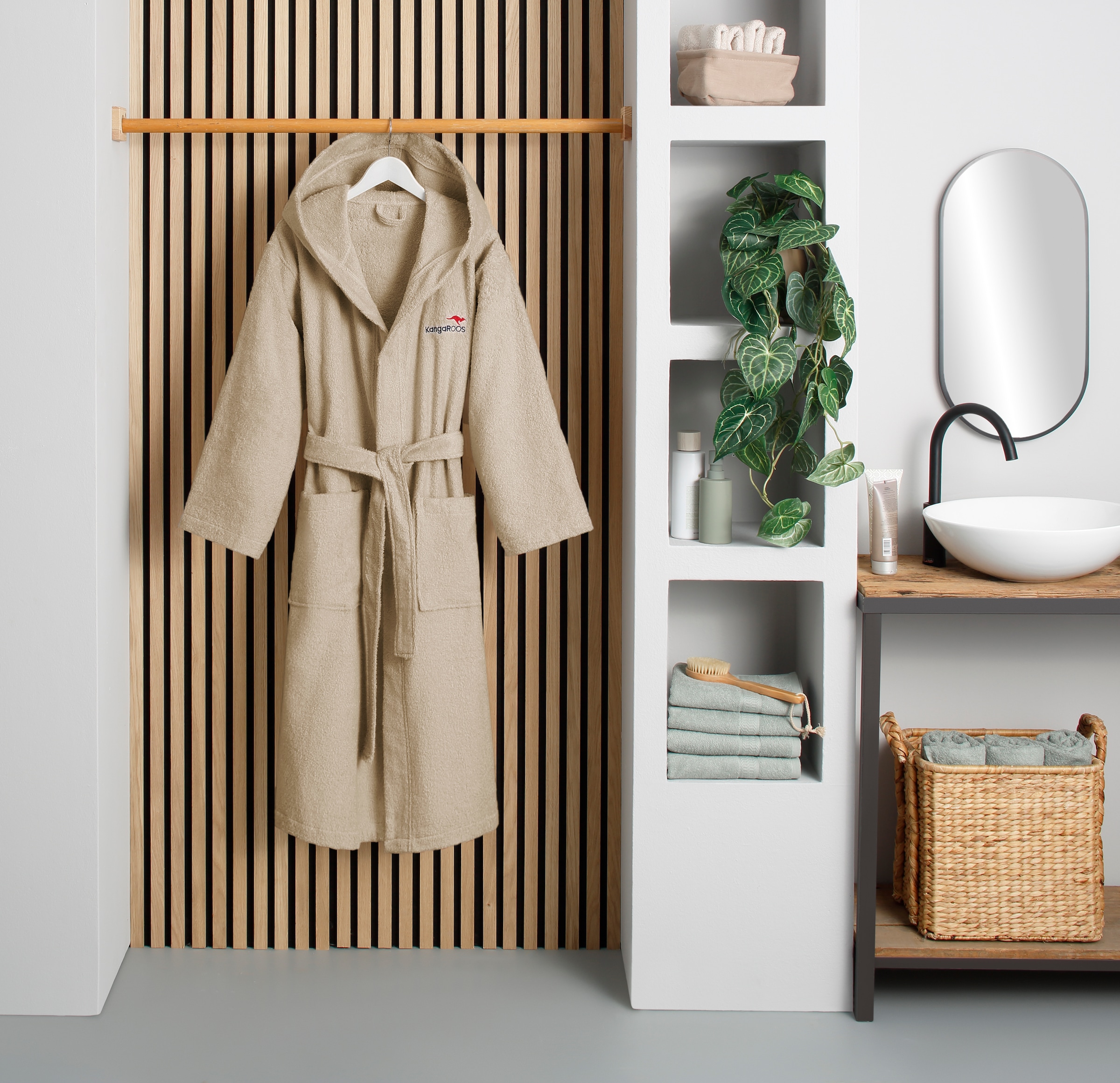 KangaROOS Unisex-Bademantel »Cassidy, für Damen & Herren, Standardlänge & Überlänge« 1 Stk. tlg., mit Taschen, Männer und Frauen, Baumwolle, Reise, Hotel, Sauna, S-3XL