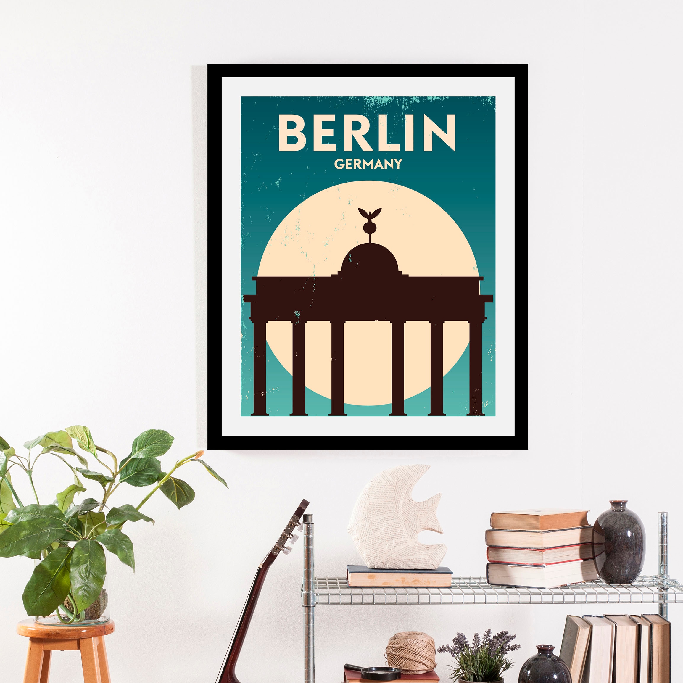 queence Bild »Berlin«, Städte-Deutschland-Schriftzug-Berlin-Gebäude-Sprüche & Texte, (1 St.), HD Premium Poster-Druck inkl. Holzrahmen