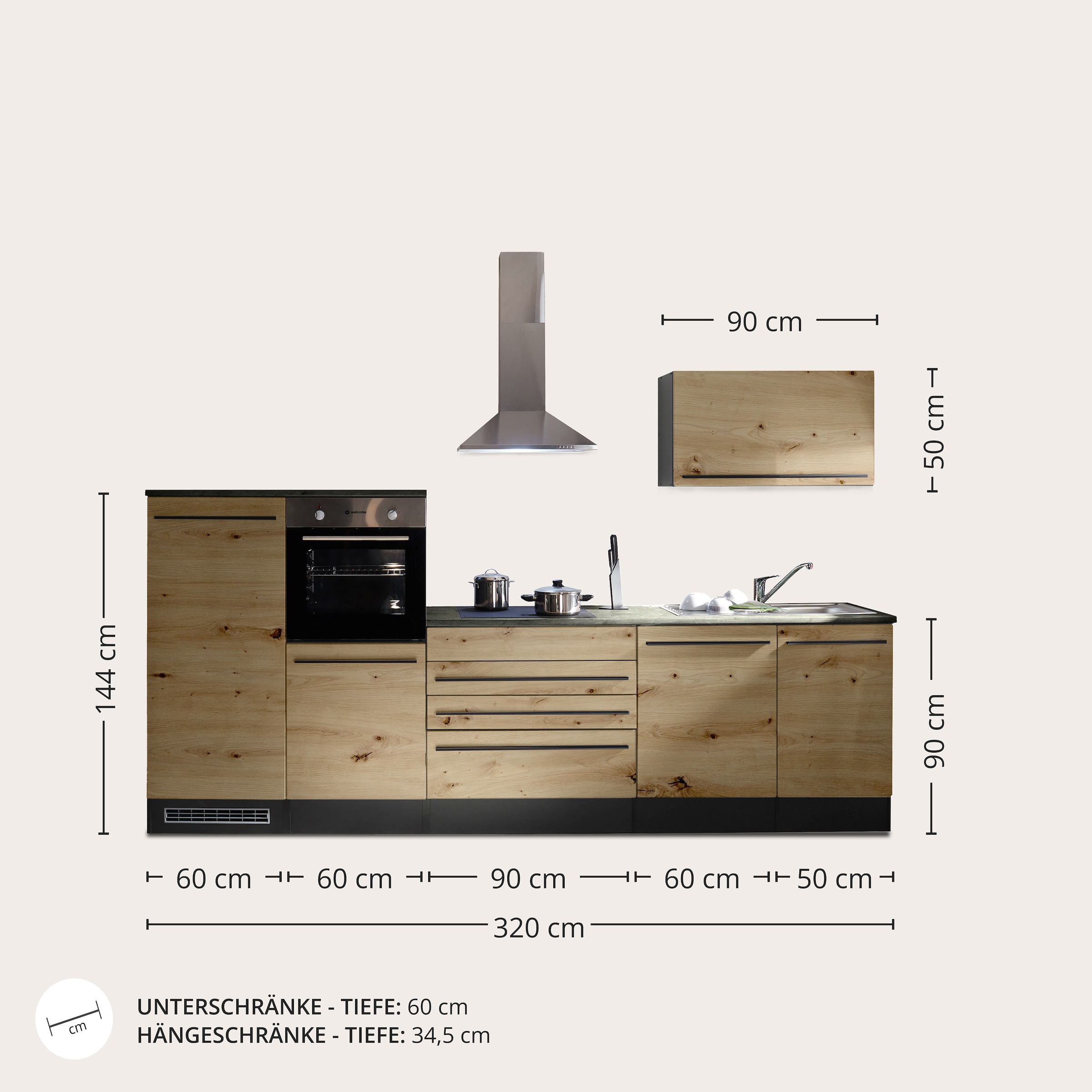 BASIC by Balculina Küchenzeile »Jazz«, Breite 320 cm, wahlweise mit E-Geräten