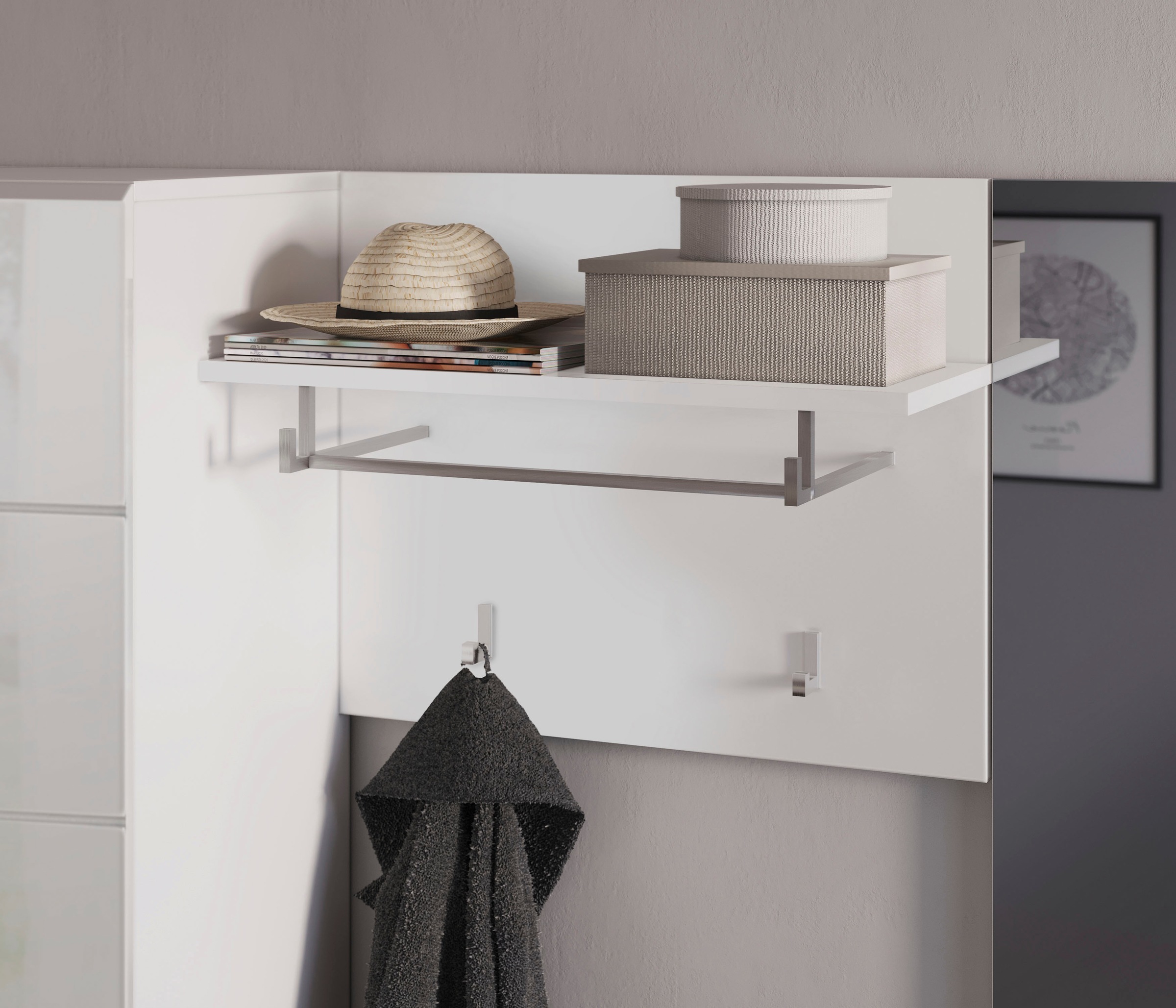 INOSIGN Garderobenpaneel »Malmö, Breite 60 cm, 2 Haken, 1 Kleiderstange, 1 Ablageboden«, Wandpaneel, Paneel, Wandhaken, Wandboard