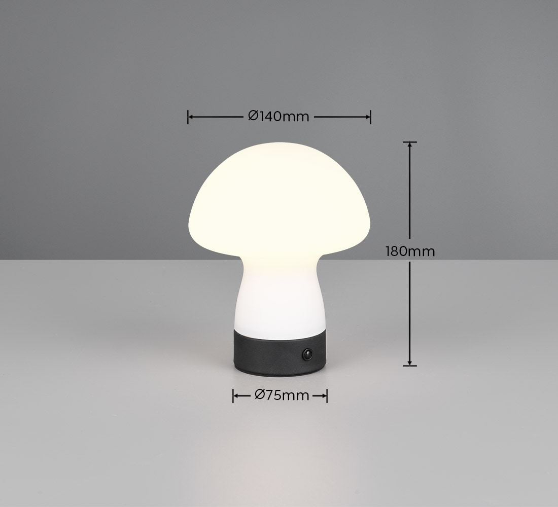 REALITY Leuchten LED Tischleuchte »DOOLEY, Akku LED Tischlampe aus Glas, Höhe 18 cm Ø 14cm, IP20 1,5W LED«, 1 flammig, Leuchtmittel LED-Board | LED fest integriert, 140 Lumen 3000K warmweiß, Touchdimmer, USB-Ladeanschluss