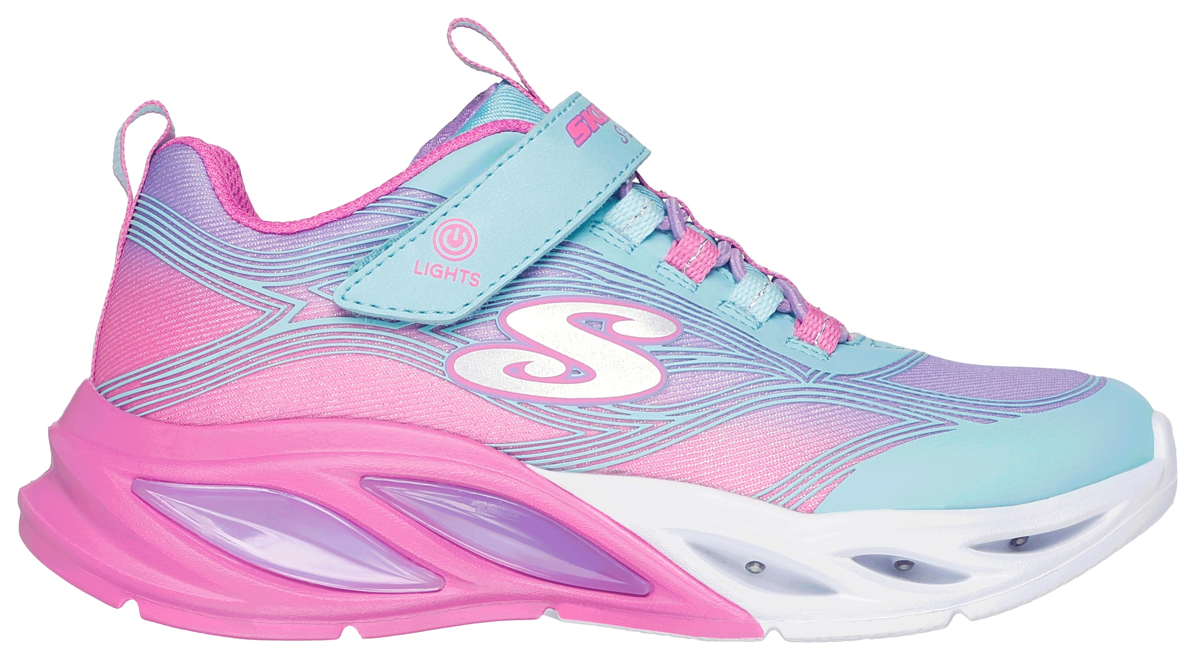 Skechers Sneaker »COSMIC GLOW LIGHTS«, Klettschuh mit Glitzer, Größenschablone zum Download