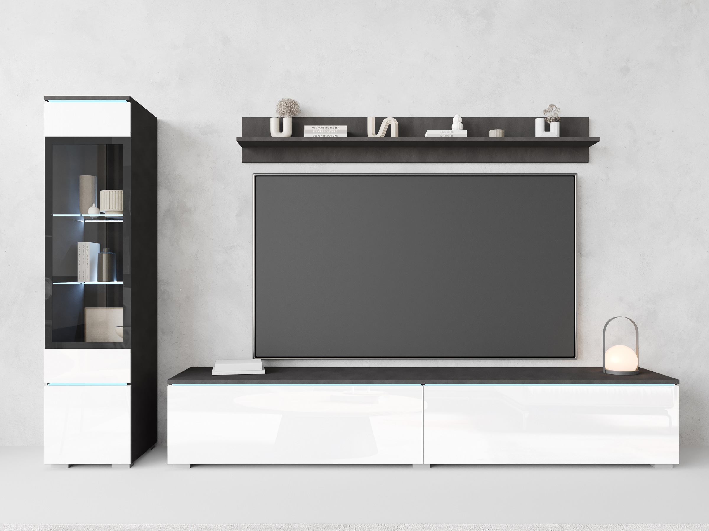 INOSIGN Wohnwand »VERA I, Vitrinen Türanschlag links/rechts wechselbar«, (Komplett-Set, 3 St.), Mediawand 230 cm, Vitrine mit Verglasung, stehend und hängend