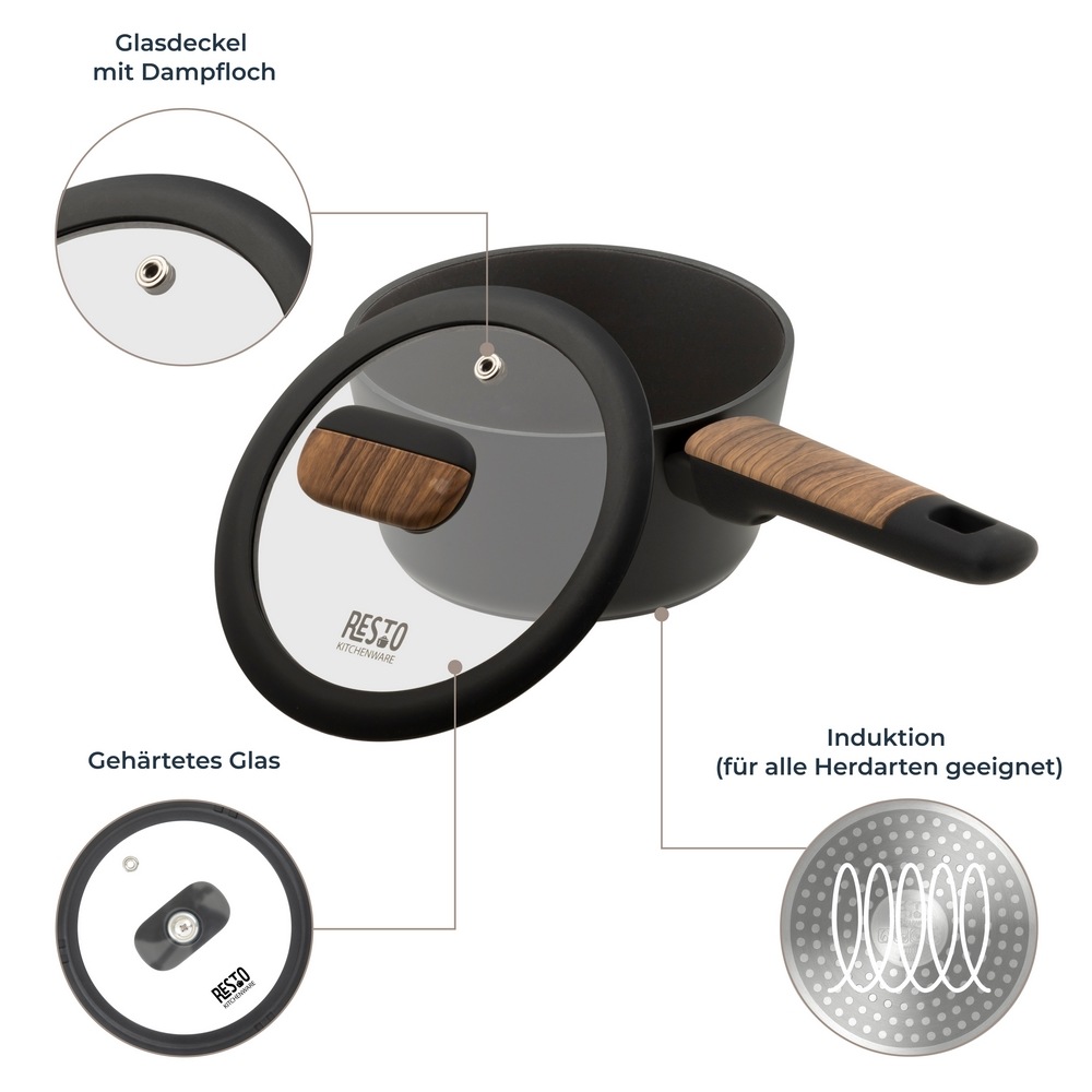 RESTO Kitchenware Kasserolle »Mon, Topf 1,4 l, antihaftbeschichtet und spülmaschinenfest«, Aluminium, (2 tlg.), mit Glasdeckel und stoßdämpfendem Silikonrand, im Geschenkkarton