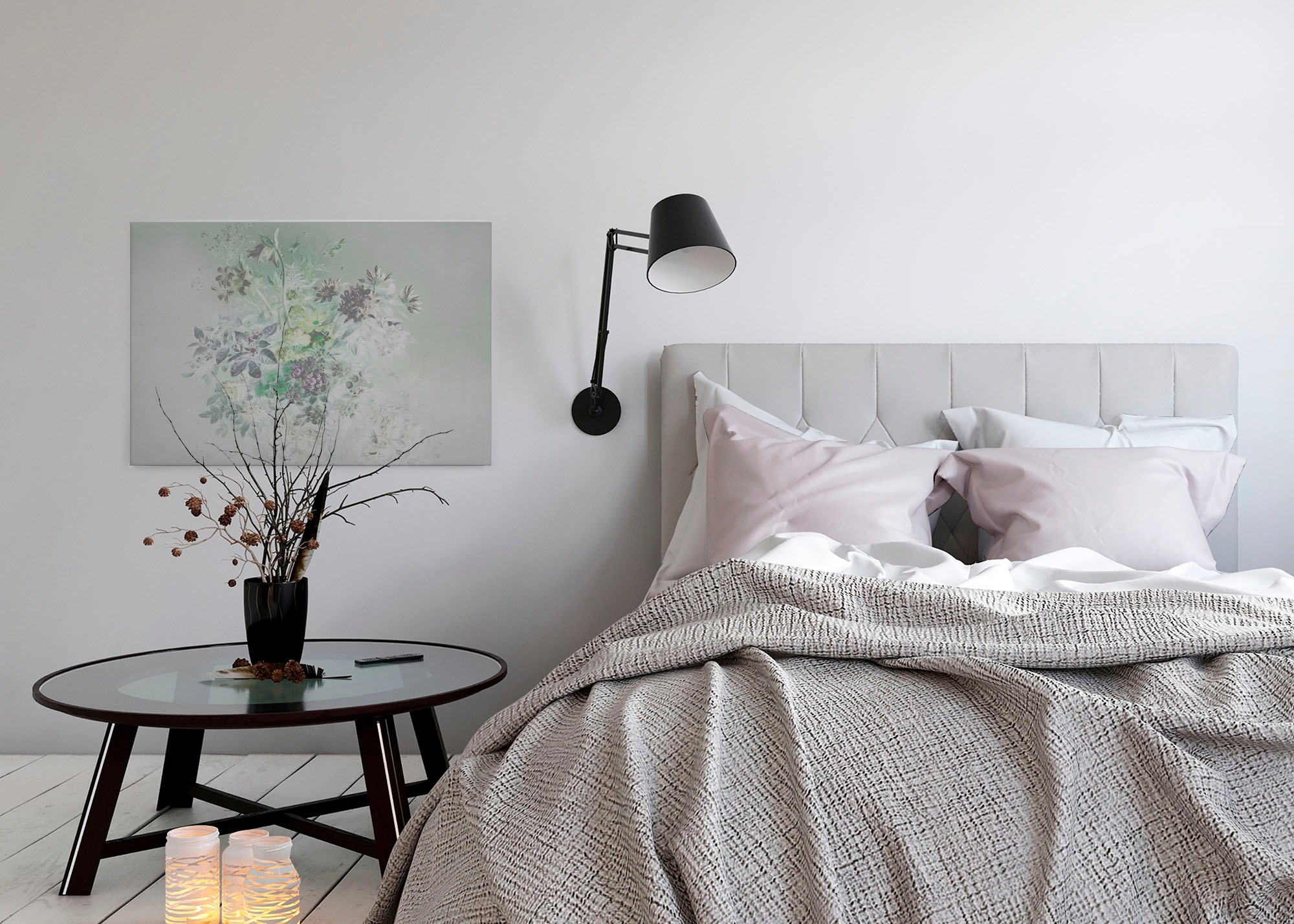 A.S. Création Leinwandbild »bouquet pastel«, Kunst-Blumen-Kinder, (1 St.), Keilrahmen Blumen Floral Grau Pastel Leinwand-Bild Wohnzimmer modern